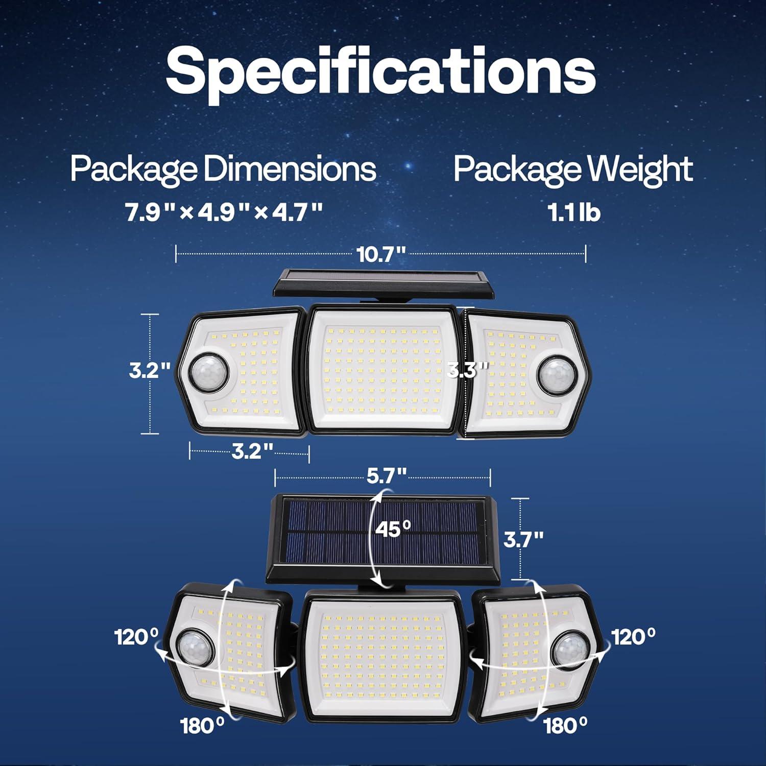 Lámpara Solar de Inundación VIVOHOME con 2 Sensores 2500LM