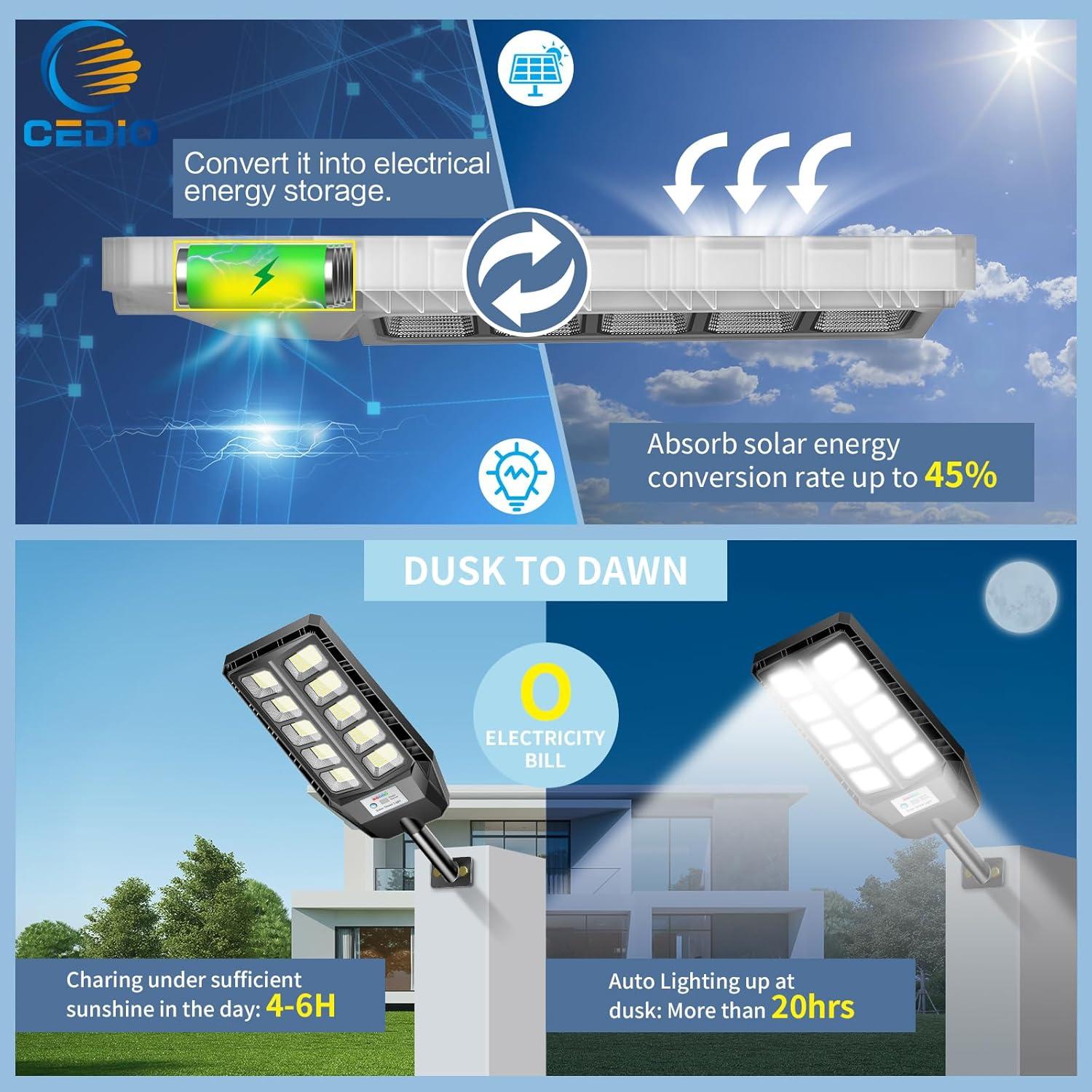 Luces Solares Exteriores CEDIO 5000W IP66 con Sensor de Movimiento