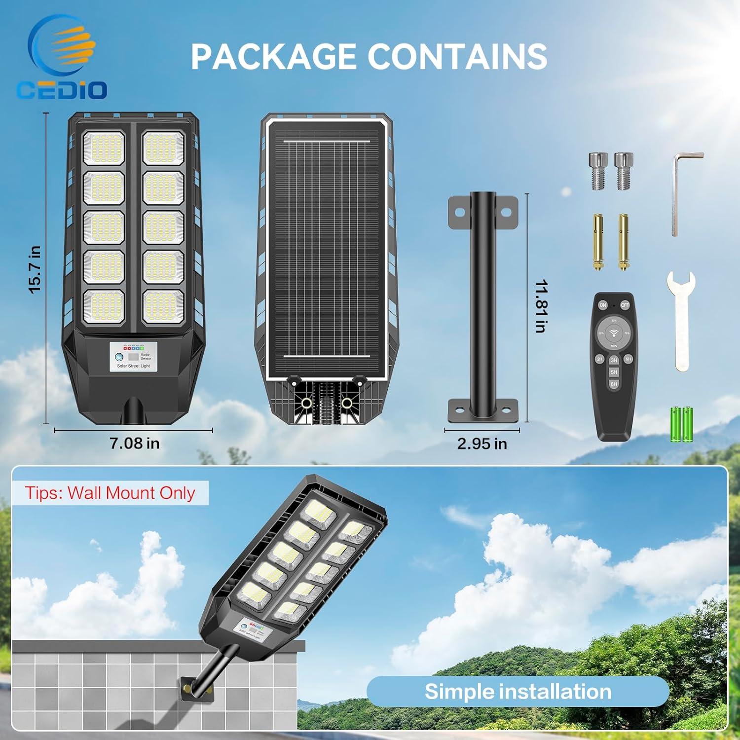 Luces Solares Exteriores CEDIO 5000W IP66 con Sensor de Movimiento