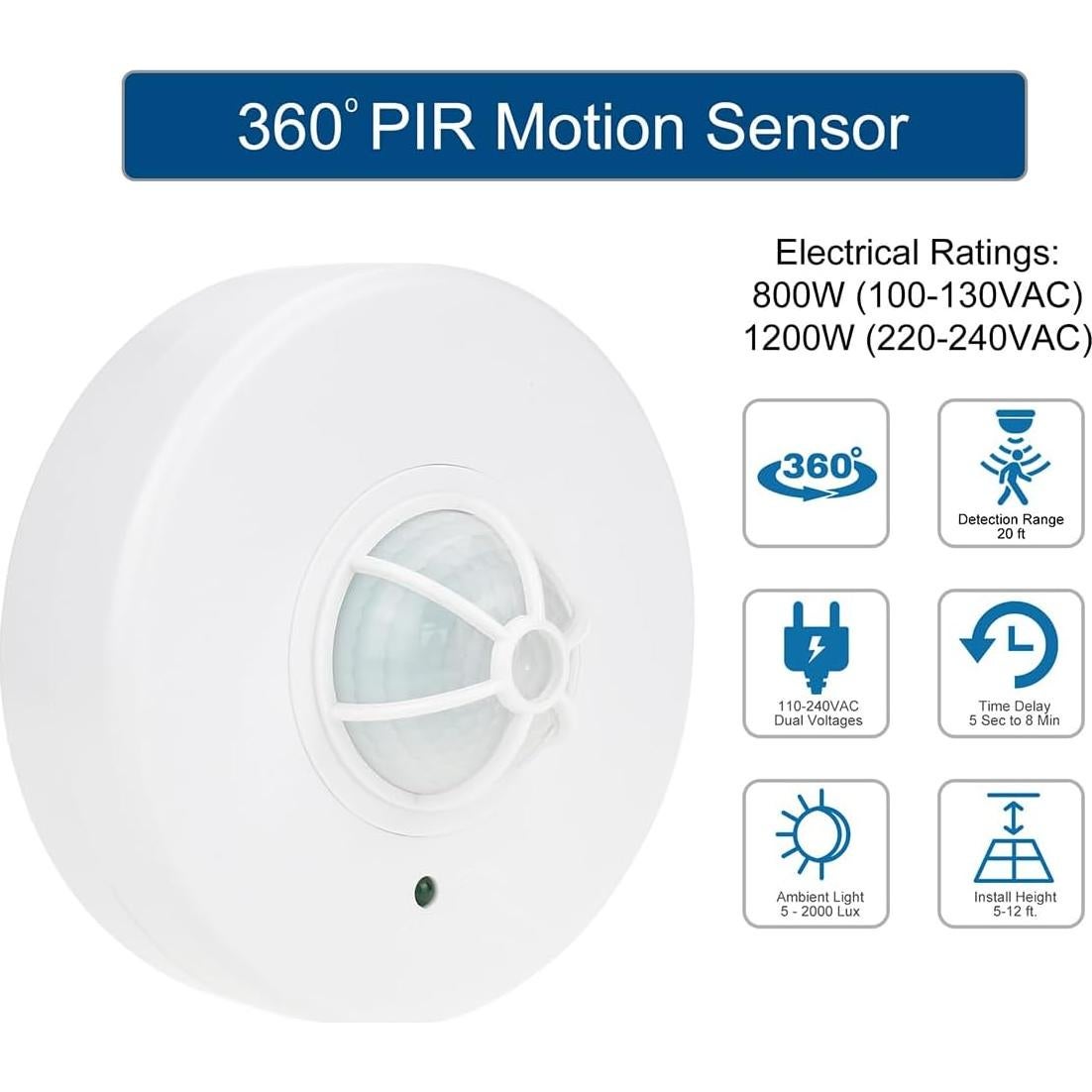 Sensor de Movimiento PIR J.LUMI YCA1001 Montaje en Techo 360°