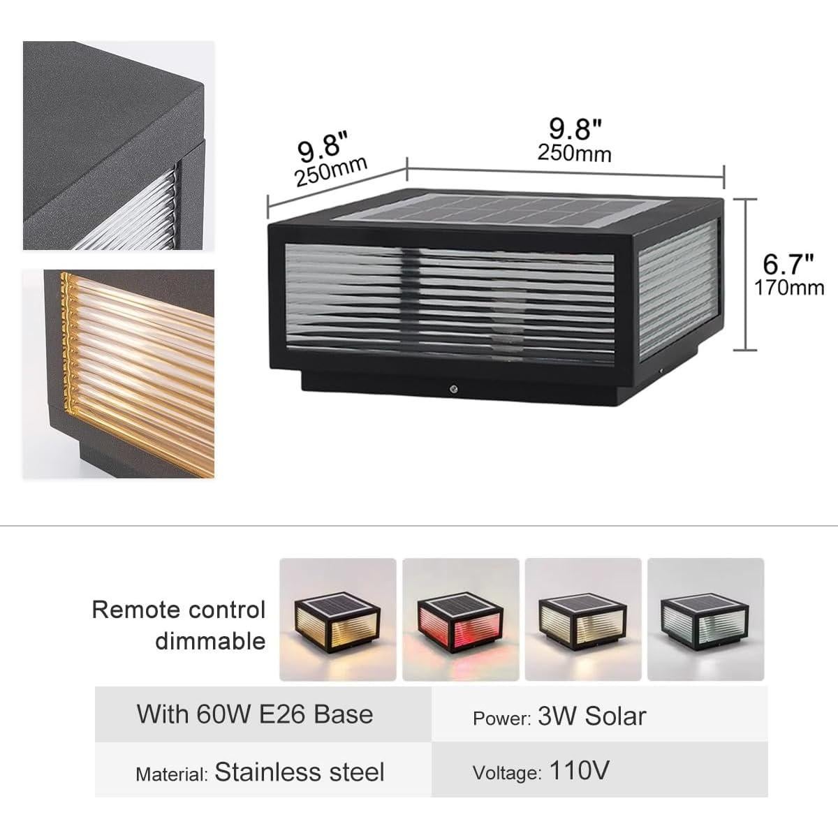 Luz de Cap Post Solar PTOUG LED IP65 Acero Inoxidable 3W