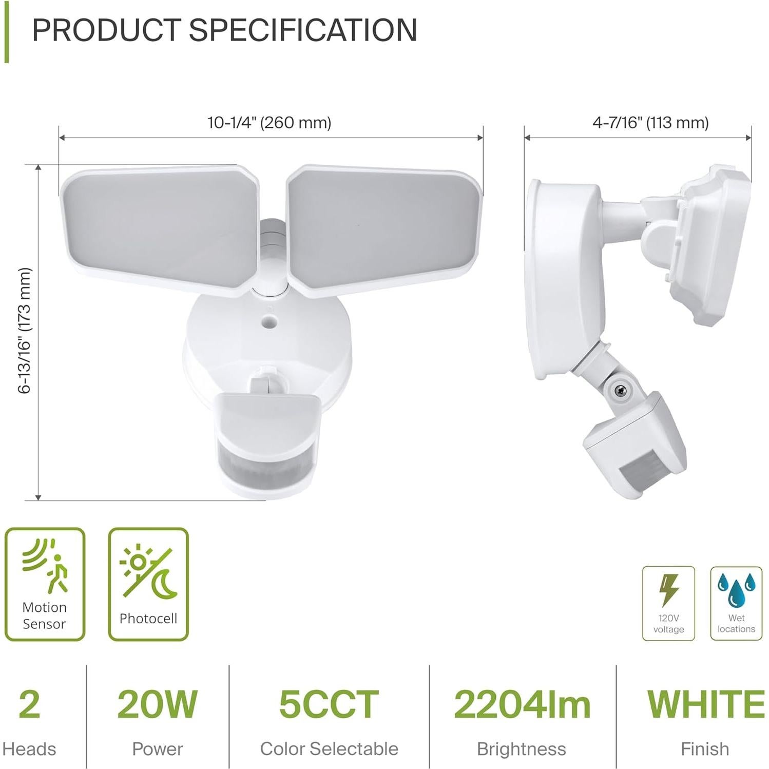 Luz de Inundación LED ASD 20W con Sensor de Movimiento 5CCT