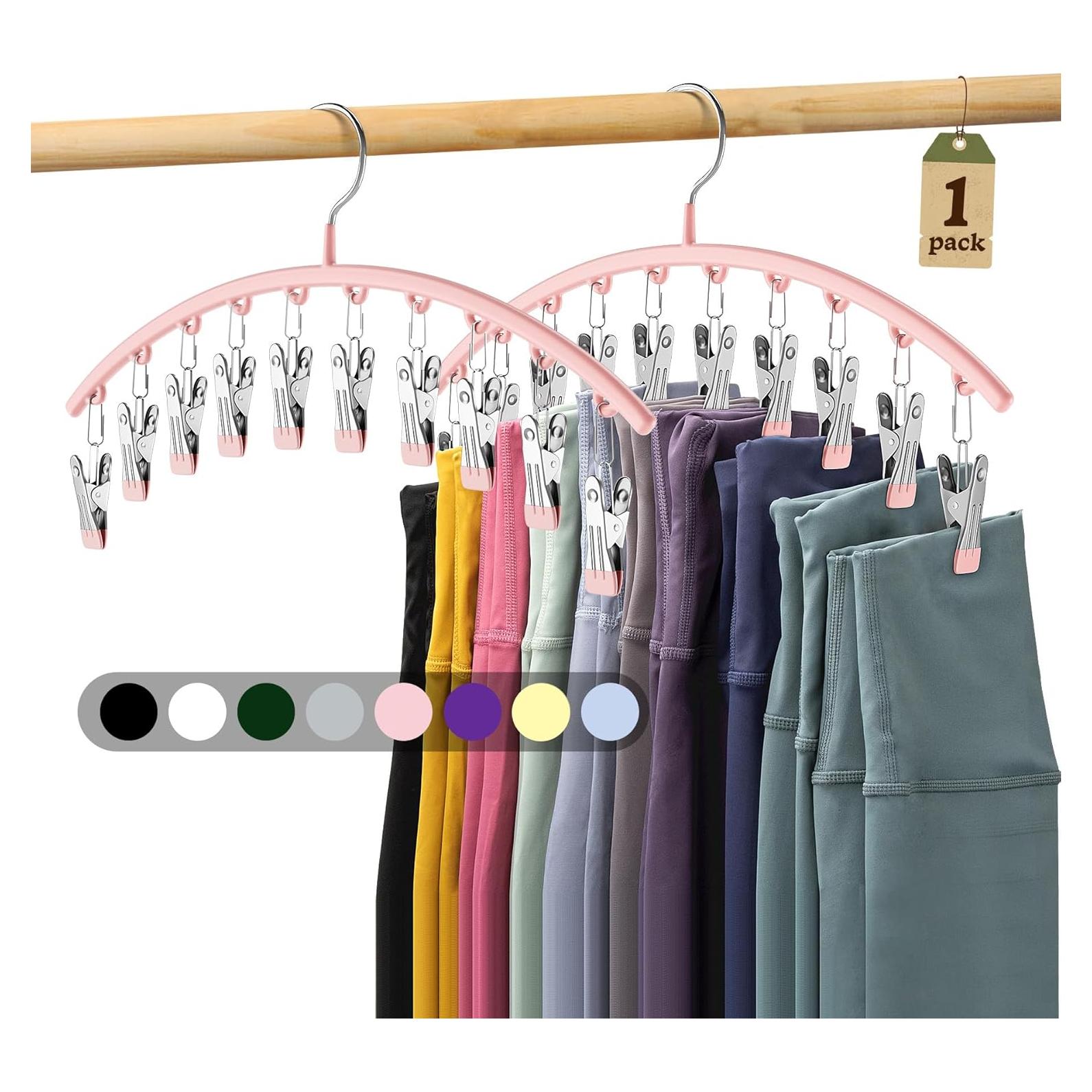 Perchas de Yoga Volnamal Rosa con 10 Clips para 10 Leggings