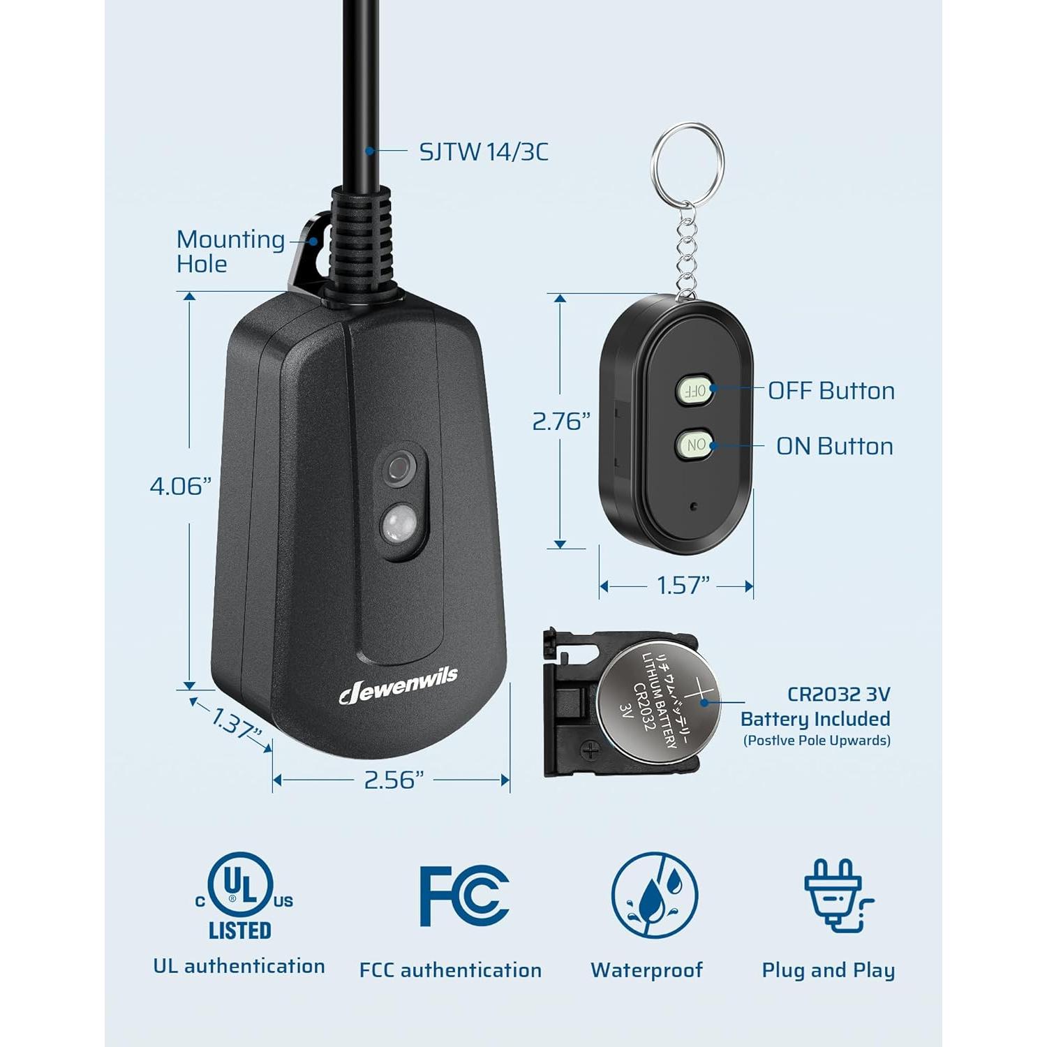 Enchufe Remoto Inalámbrico Dewenwils para Exterior 15A