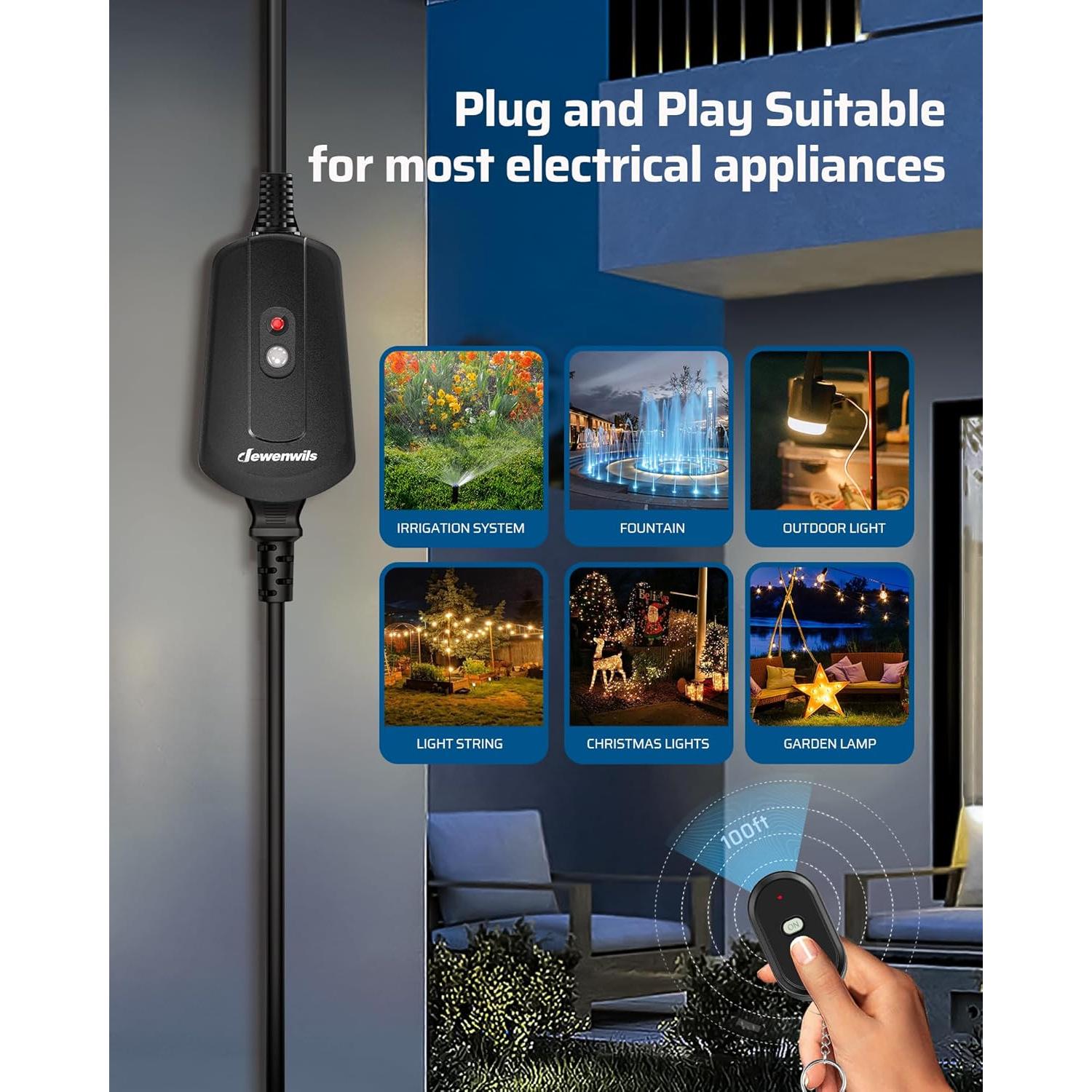 Enchufe Remoto Inalámbrico Dewenwils para Exterior 15A