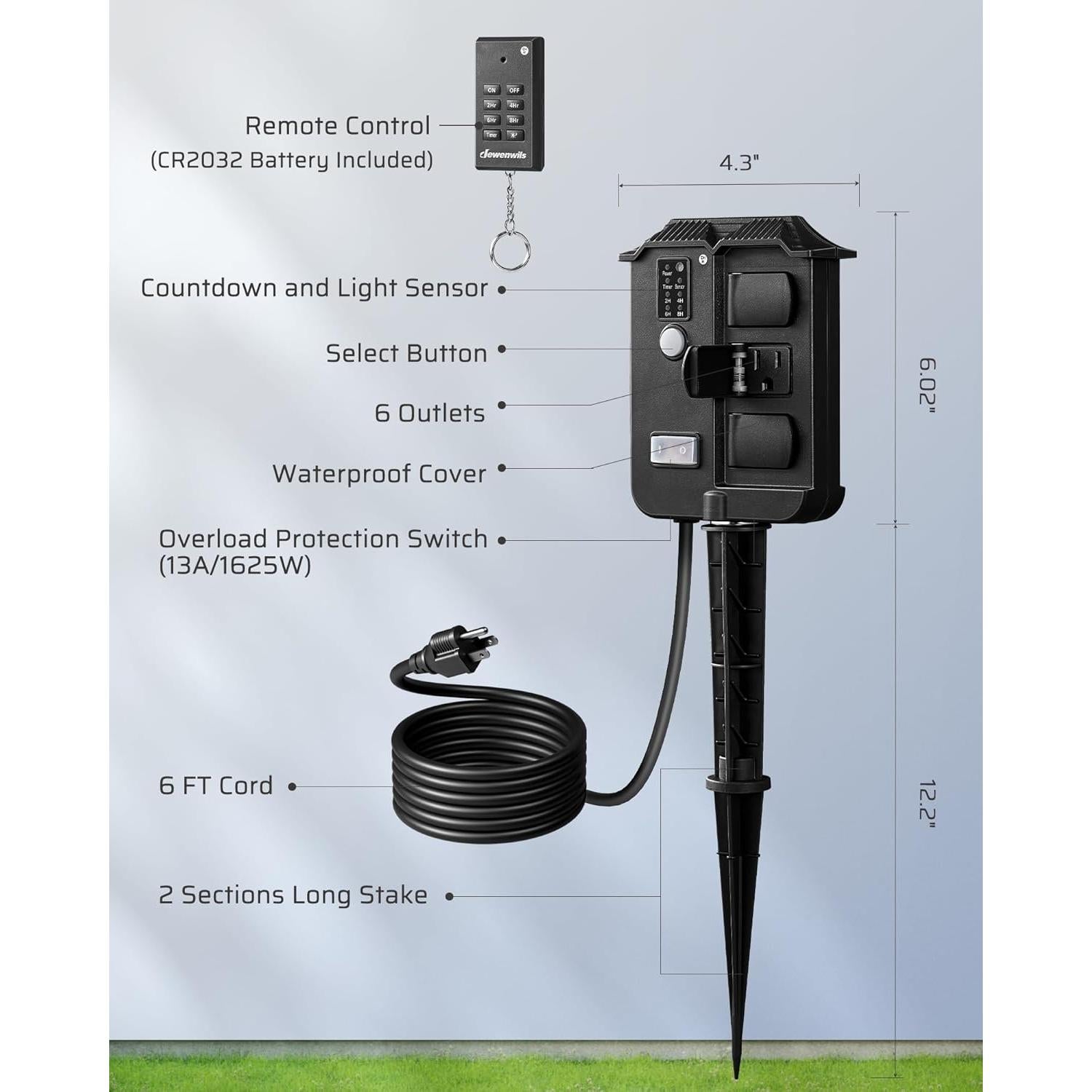 Temporizador de Estaca DEWENWILS para Exterior 6 Salidas 6FT