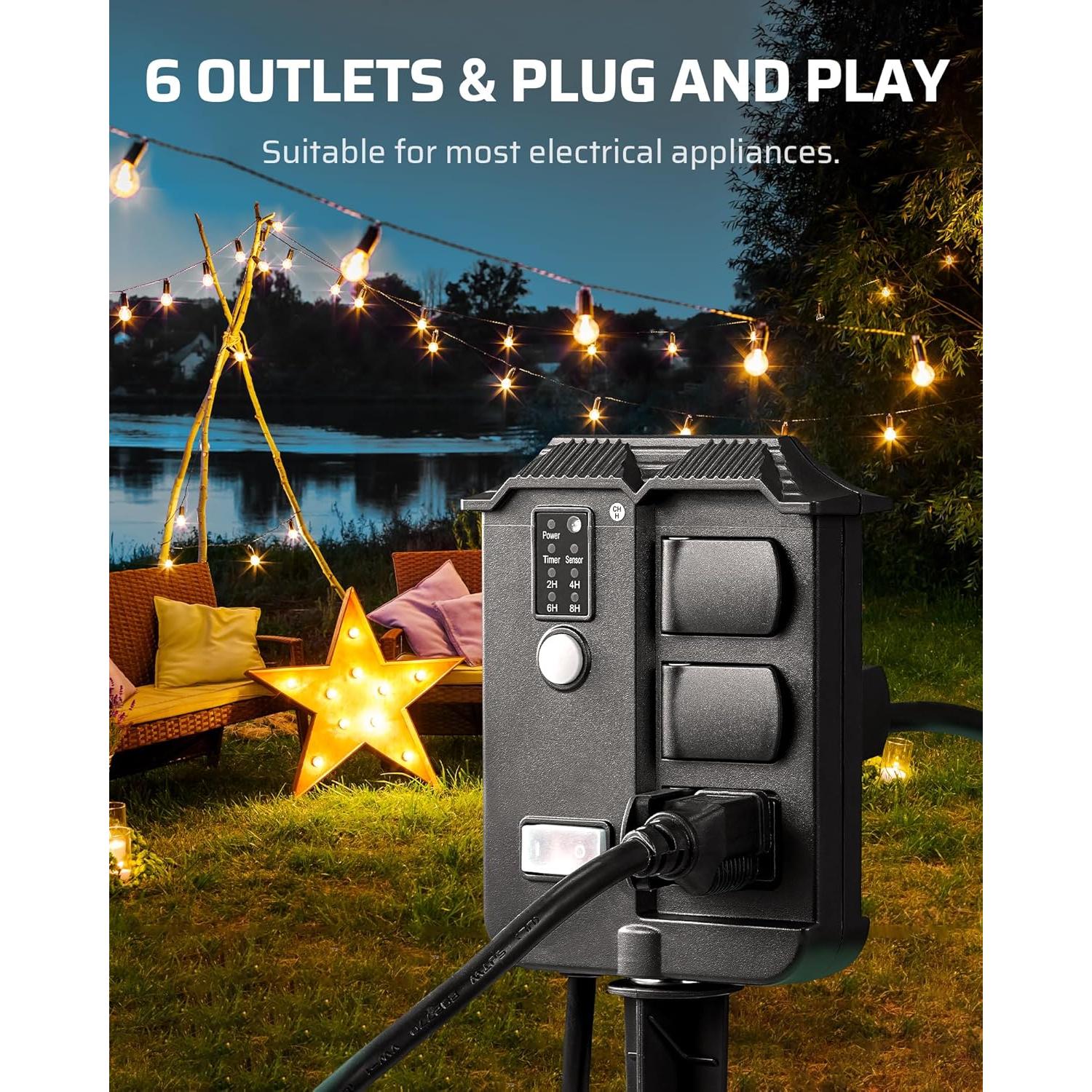 Temporizador de Estaca DEWENWILS para Exterior 6 Salidas 6FT