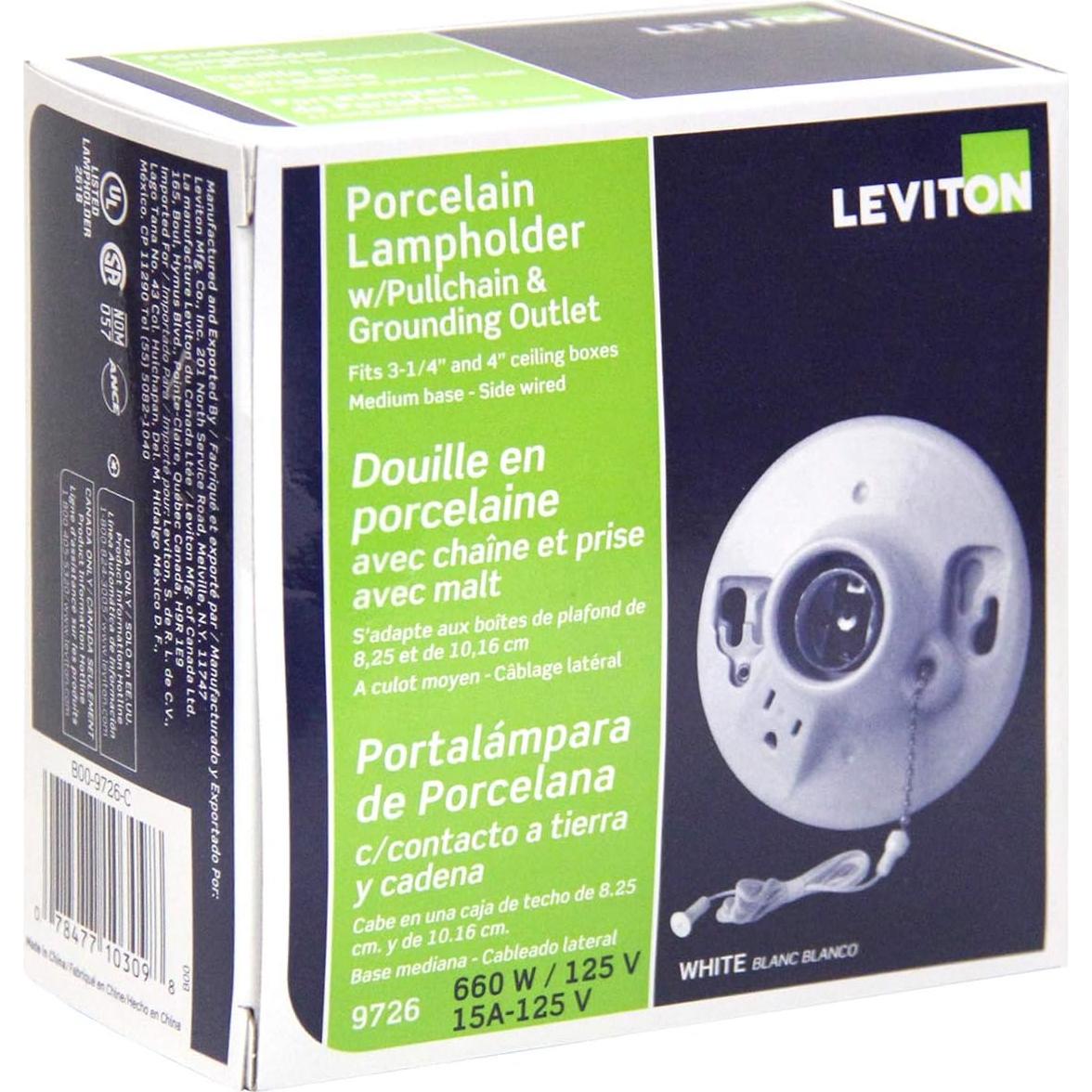 Portalámparas Incandescente Leviton 9726-C Porcelana Blanca