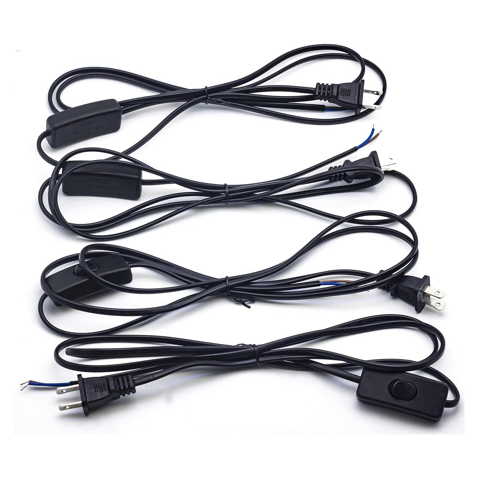 Cable de lámpara YKOPEO con interruptor y enchufe 1.83m - Paquete de 4