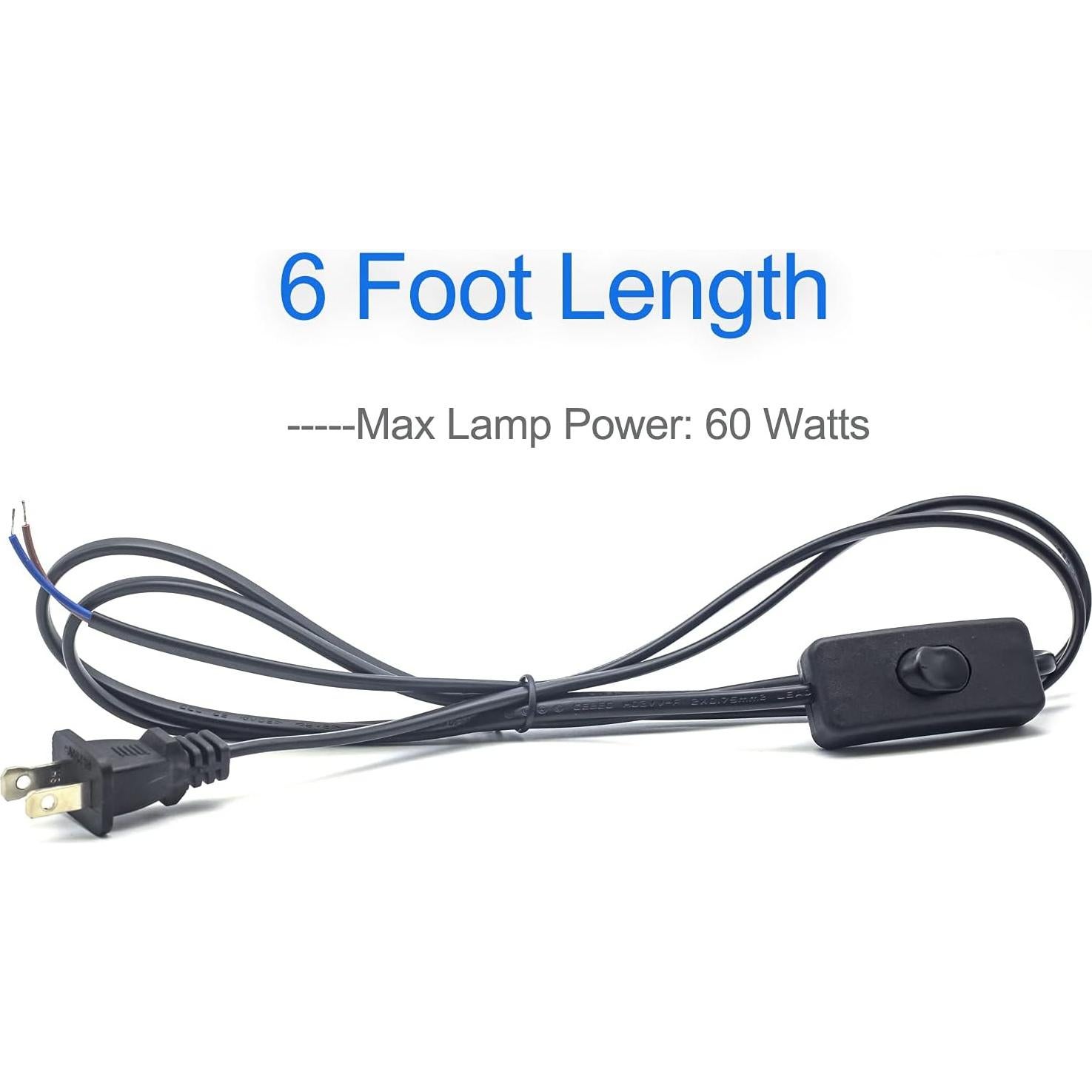 Cable de lámpara YKOPEO con interruptor y enchufe 1.83m - Paquete de 4