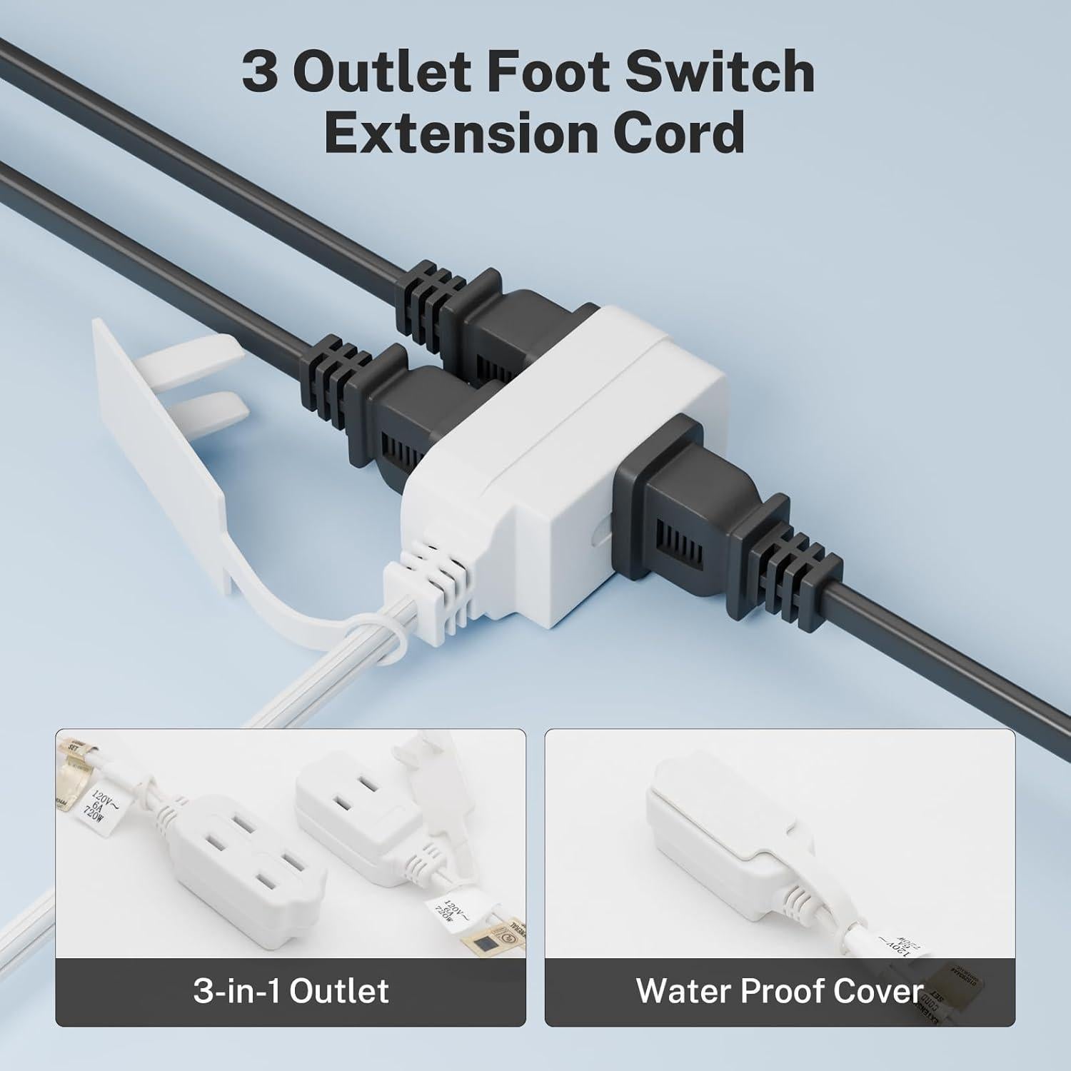 Cable de Extensión FIRMERST 3 Salidas con Interruptor de Pie 1.83m