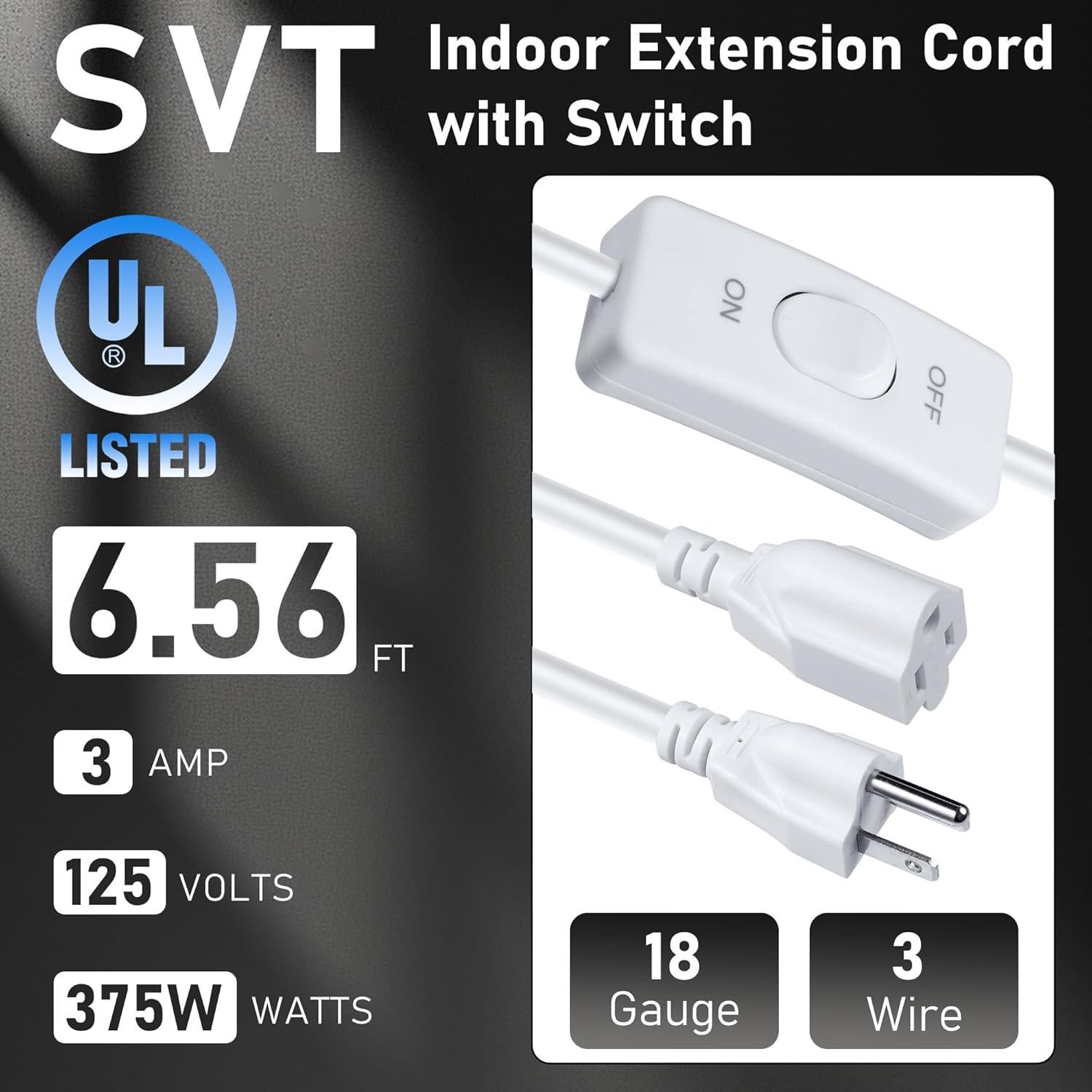Cable de Extensión HLCORD 2m con Interruptor 18AWG Blanco
