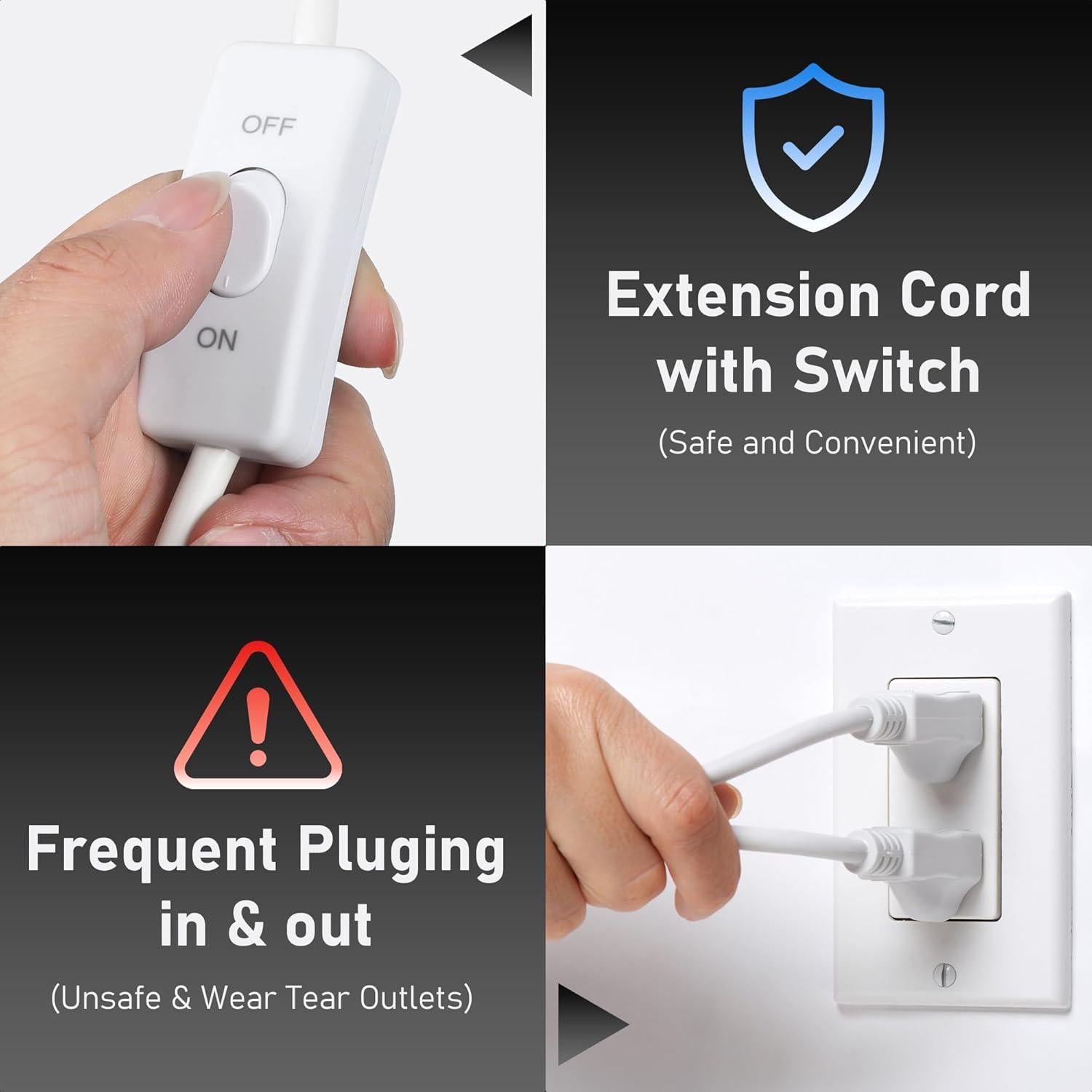 Cable de Extensión HLCORD 2m con Interruptor 18AWG Blanco