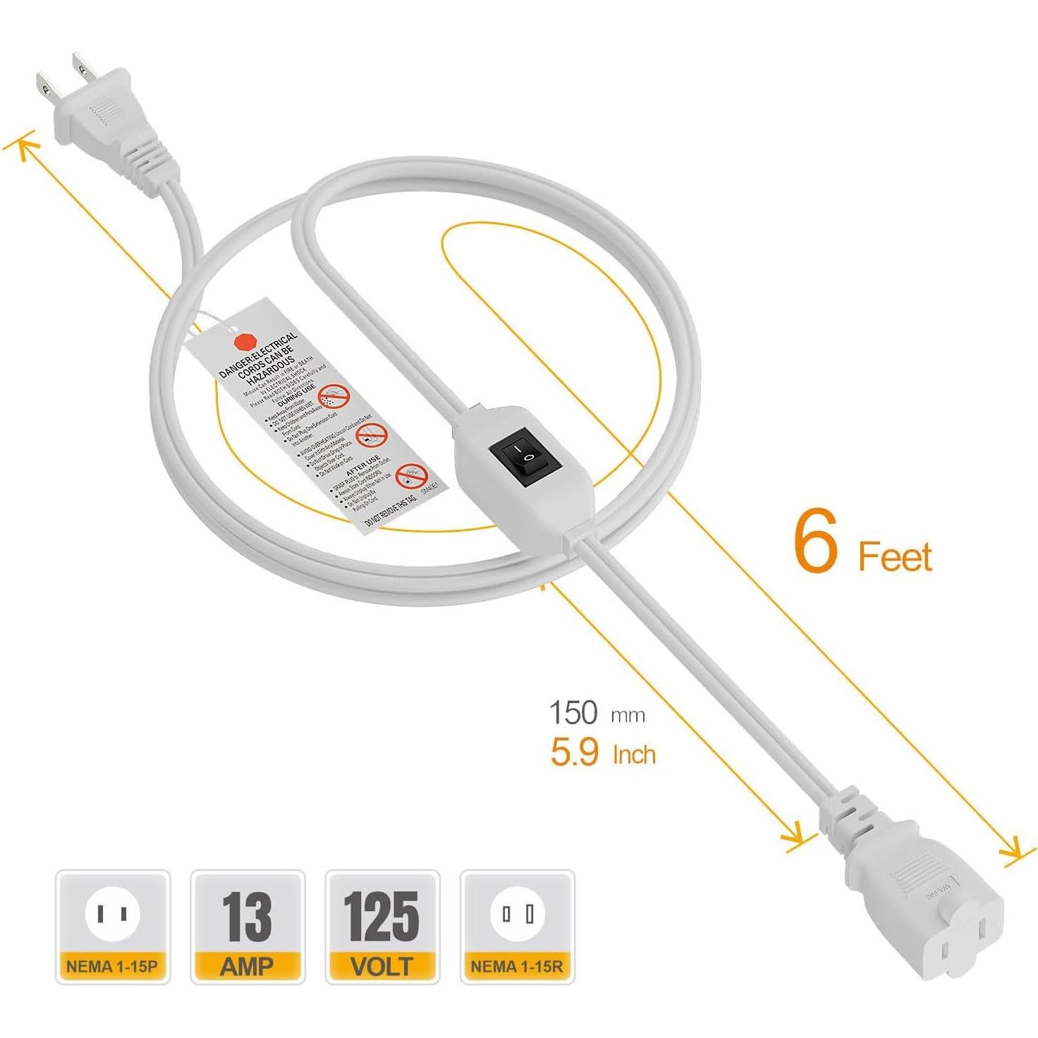 Cable de Extensión con Interruptor PluGrand 1.83m Blanco 12A