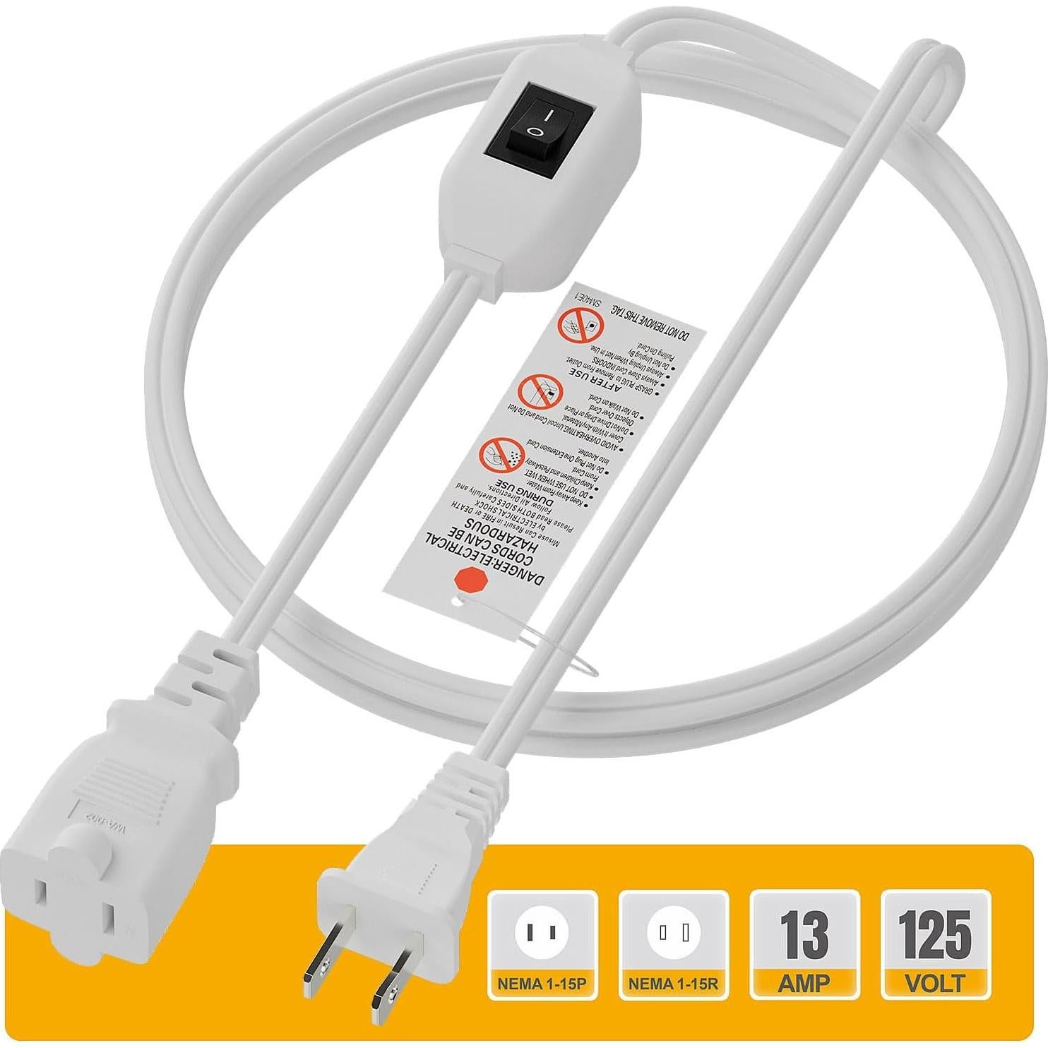 Cable de Extensión con Interruptor PluGrand 1.83m Blanco 12A