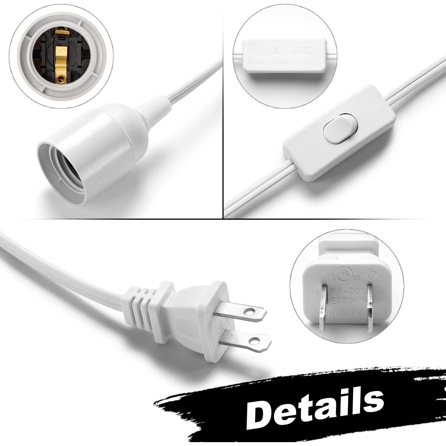 Cable de luz colgante 12 pies E26 con interruptor - Blanco