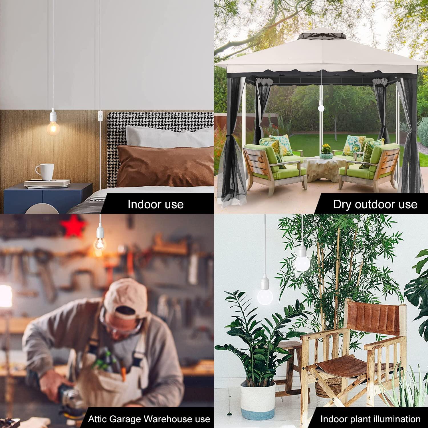 Cable de luz colgante 12 pies E26 con interruptor - Blanco