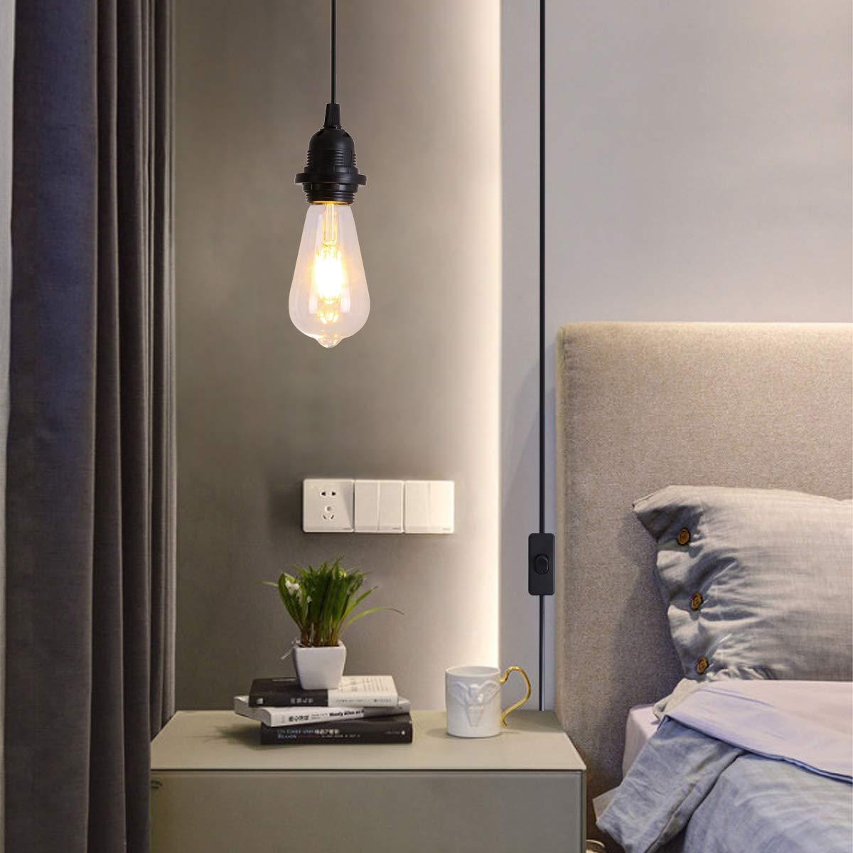 HESSION Luz Colgante Enchufable 15 Pies E26/E27 Negro 2 Paquete