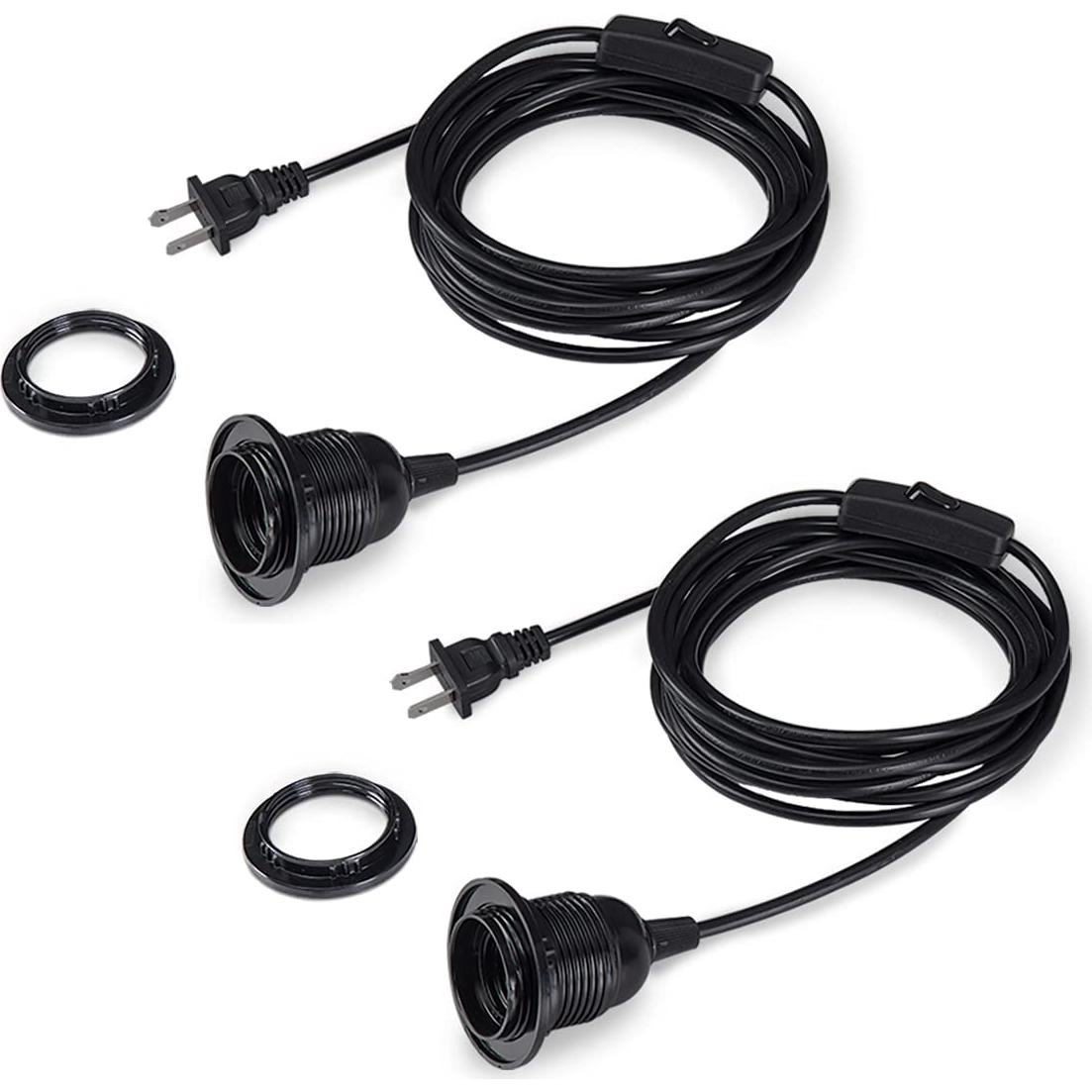 HESSION Luz Colgante Enchufable 15 Pies E26/E27 Negro 2 Paquete