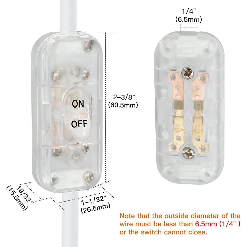 Interruptor en Línea Helunsi 2 Pcs ON/OFF 6A 250V Claro