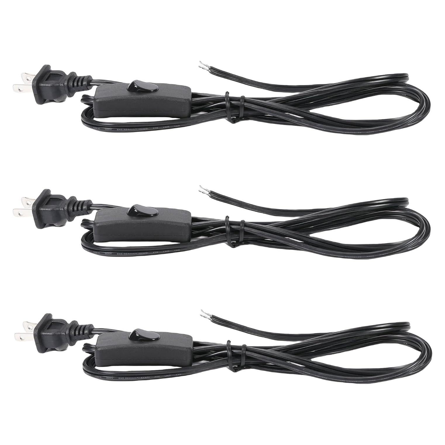 Cable de Lámpara Negro con Interruptor Botón 1.83m 3 Paquetes