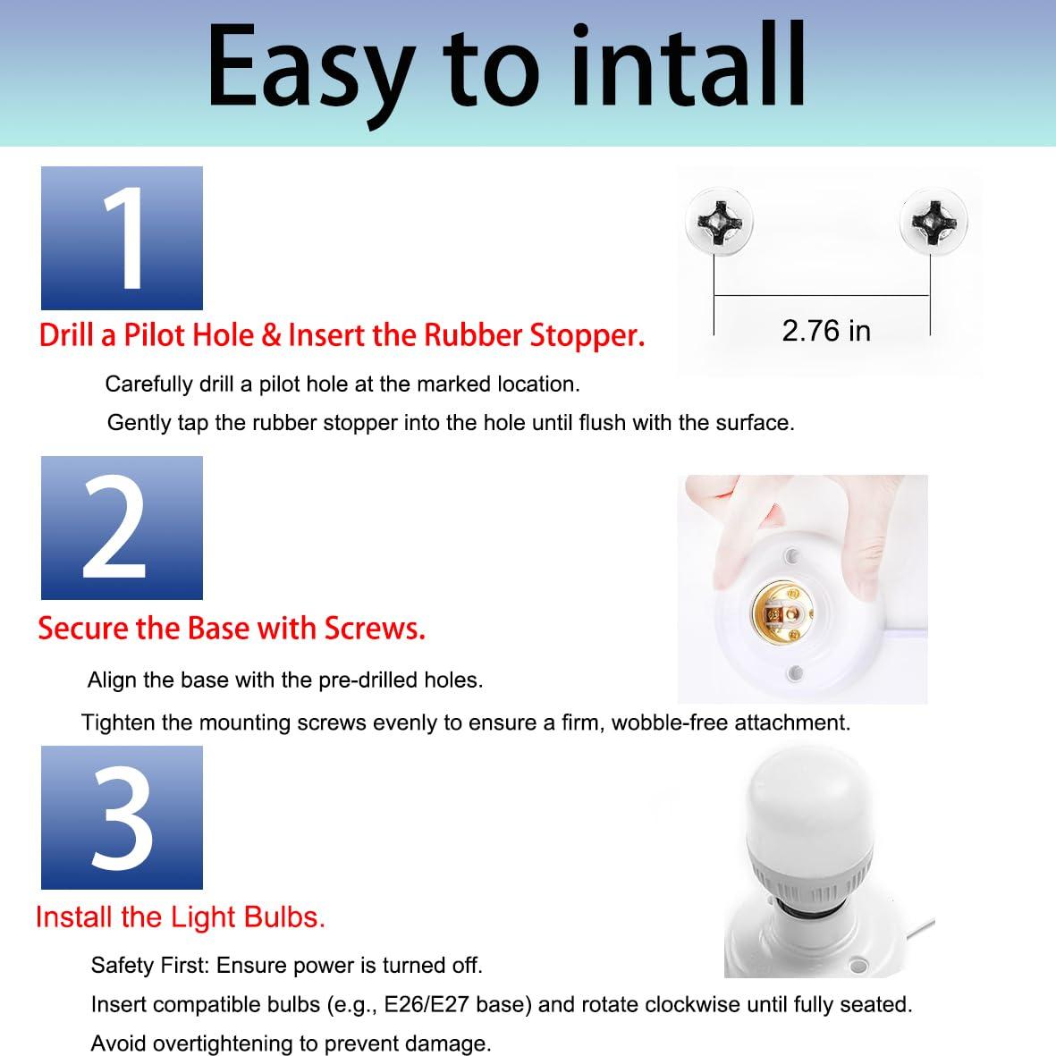 Base de bombilla E26/E27 con cable de 6 metros y interruptor