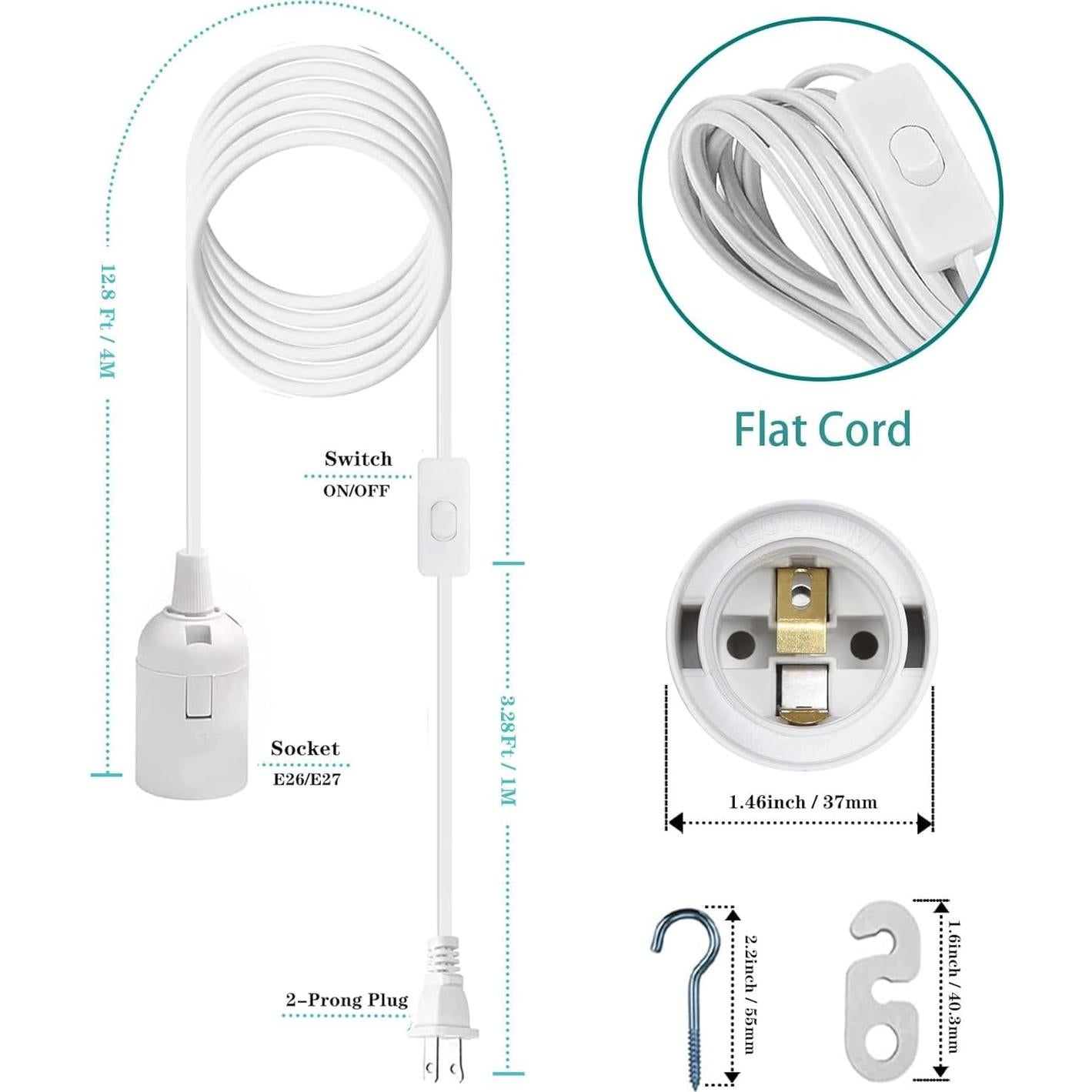 Cordón de Luz Colgante Zarnicy 4.88 m E26/E27 Blanco 2 Paquete