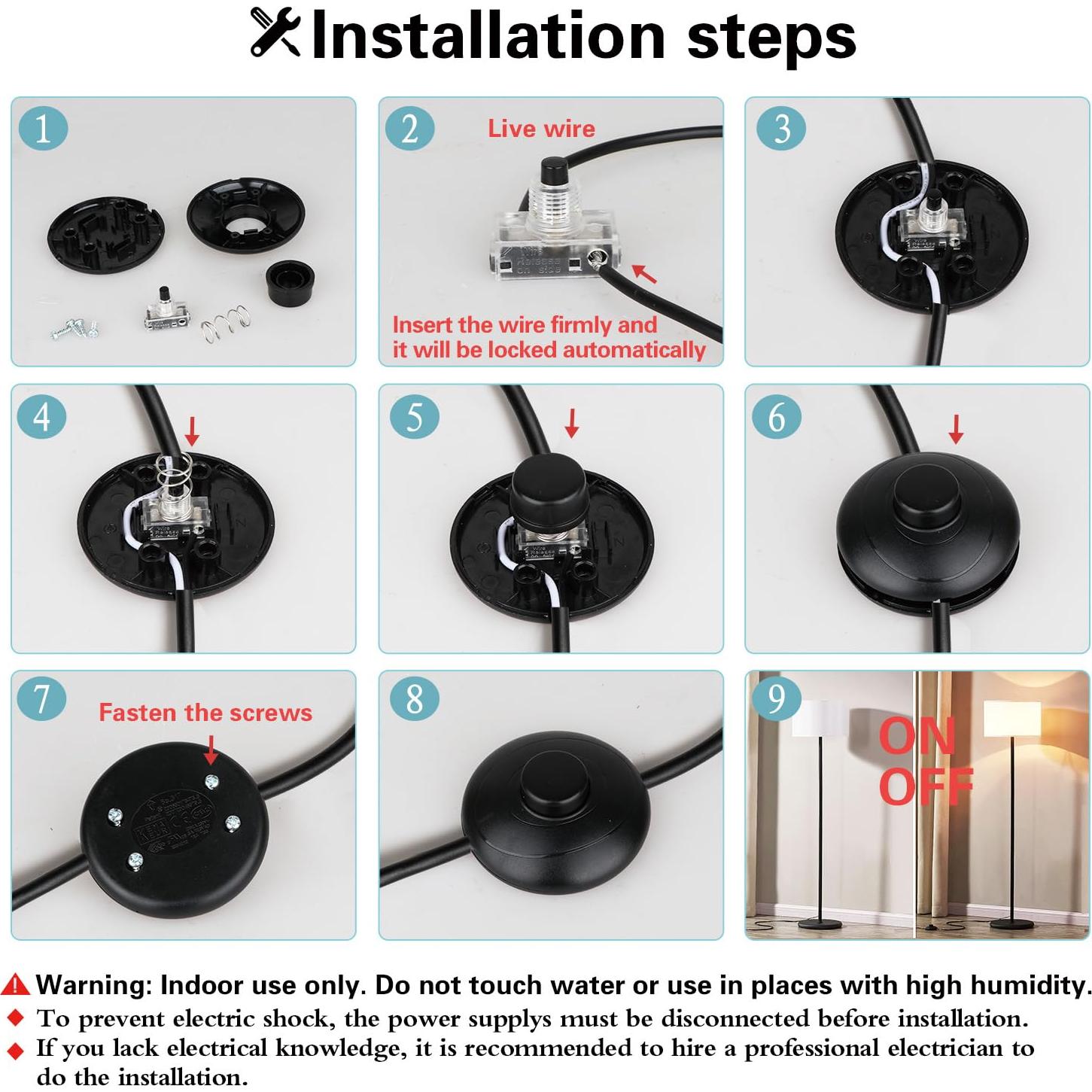 Interruptor de Pie Helunsi para Lámpara de Suelo Negro 1Pcs