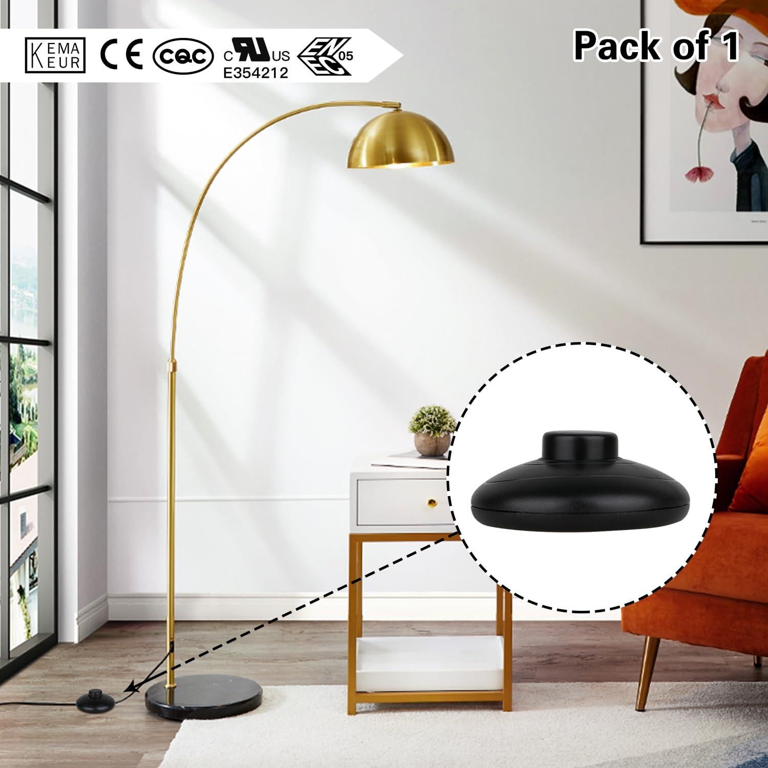 Interruptor de Pie Helunsi para Lámpara de Suelo Negro 1Pcs