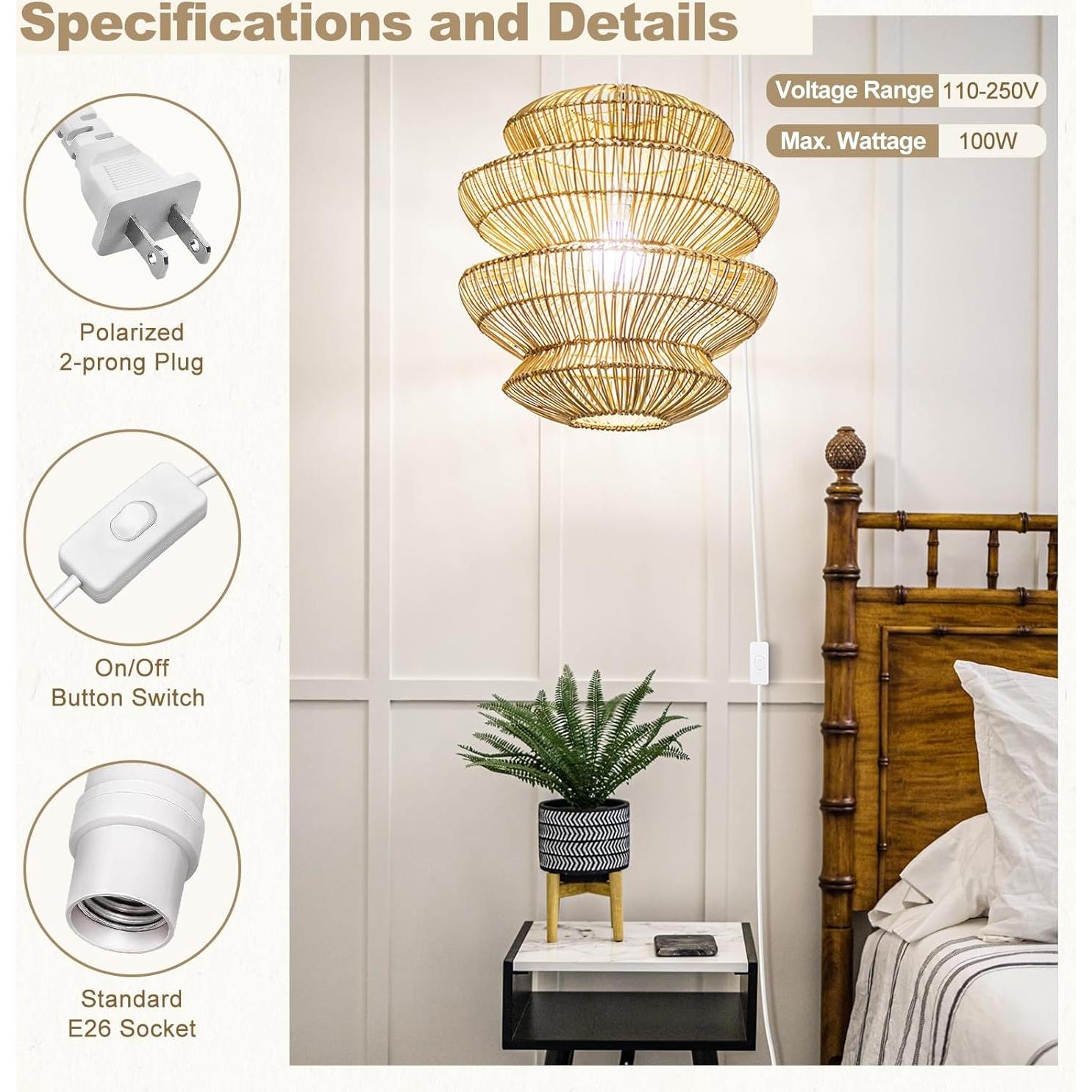 Cable de Extensión Colgante DiCUNO E26 6m con Interruptor - Paquete de 2