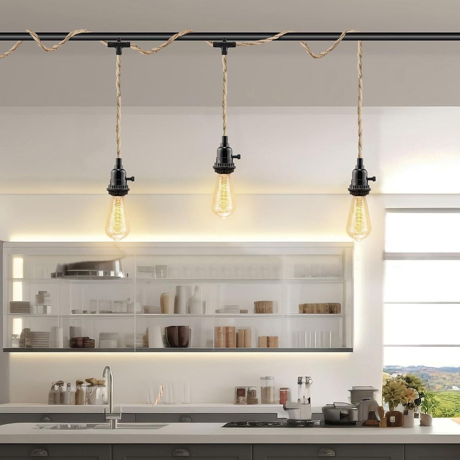 Lámpara Colgante Enchufable LYOOWNG 3 Luces 7.62M Yute