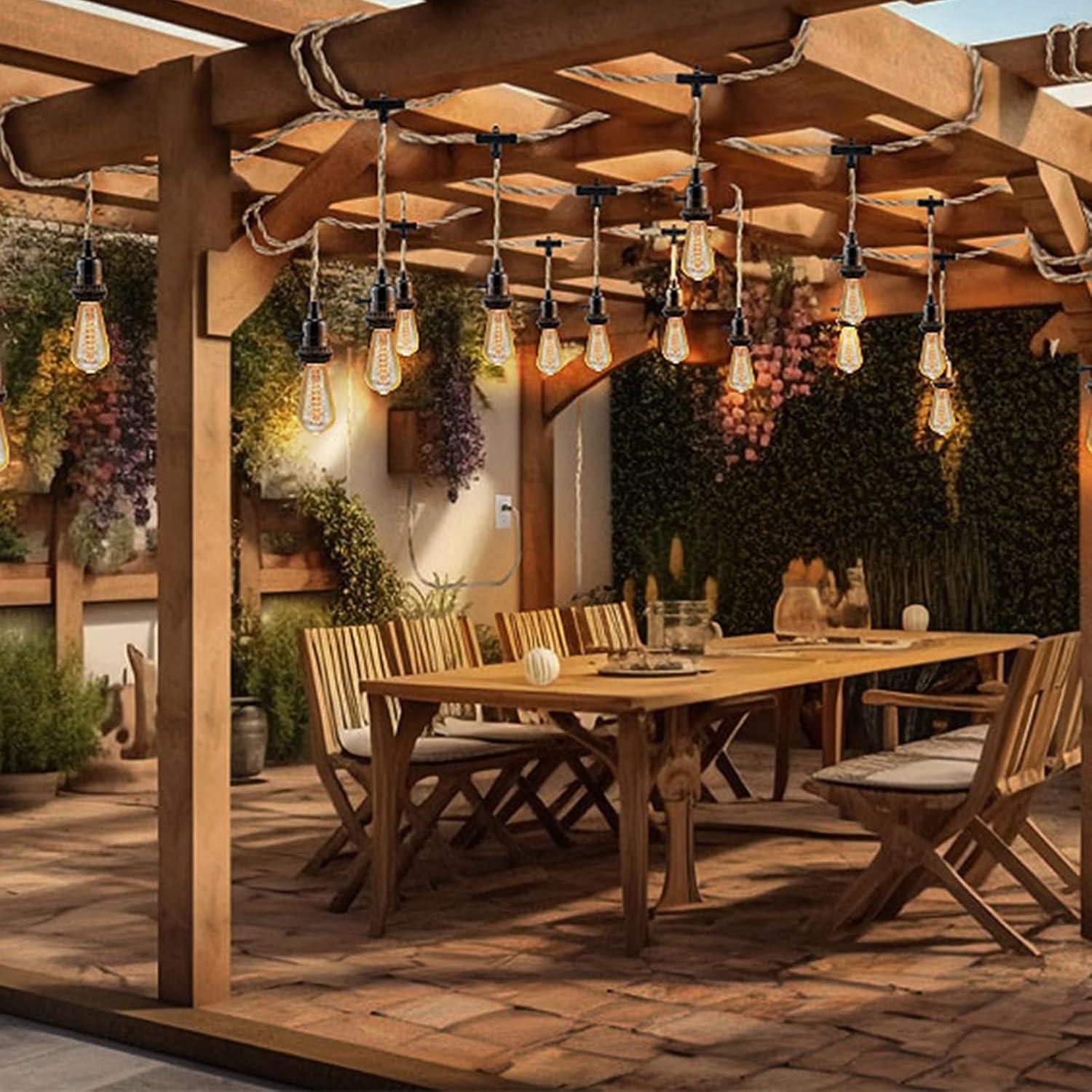 Lámpara Colgante Enchufable LYOOWNG 3 Luces 7.62M Yute