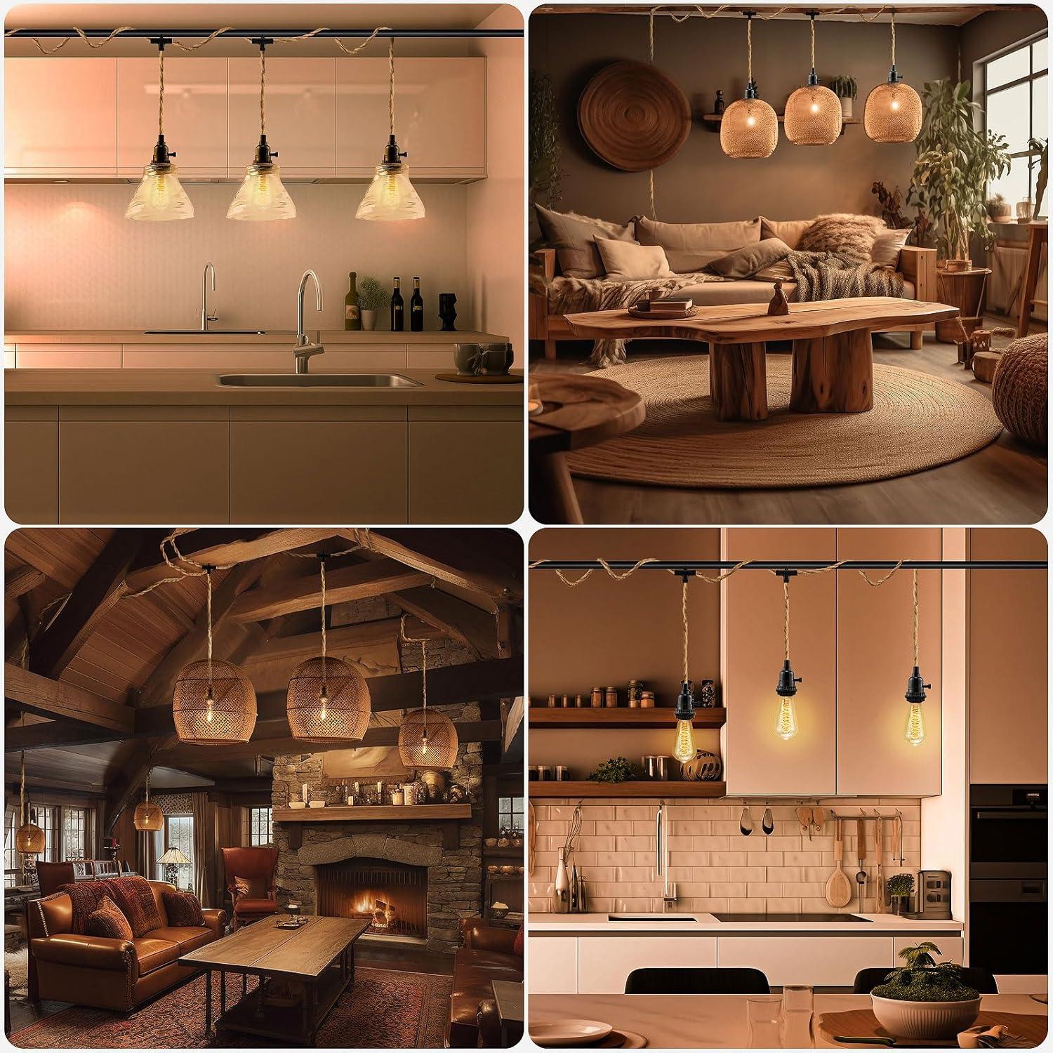 Lámpara Colgante Enchufable LYOOWNG 3 Luces 7.62M Yute