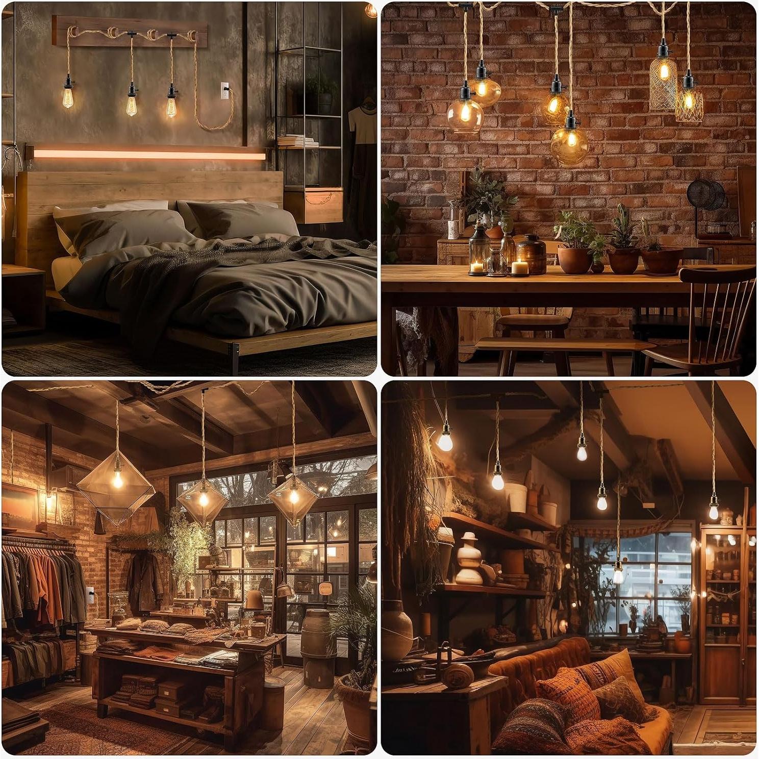 Lámpara Colgante Enchufable LYOOWNG 3 Luces 7.62M Yute