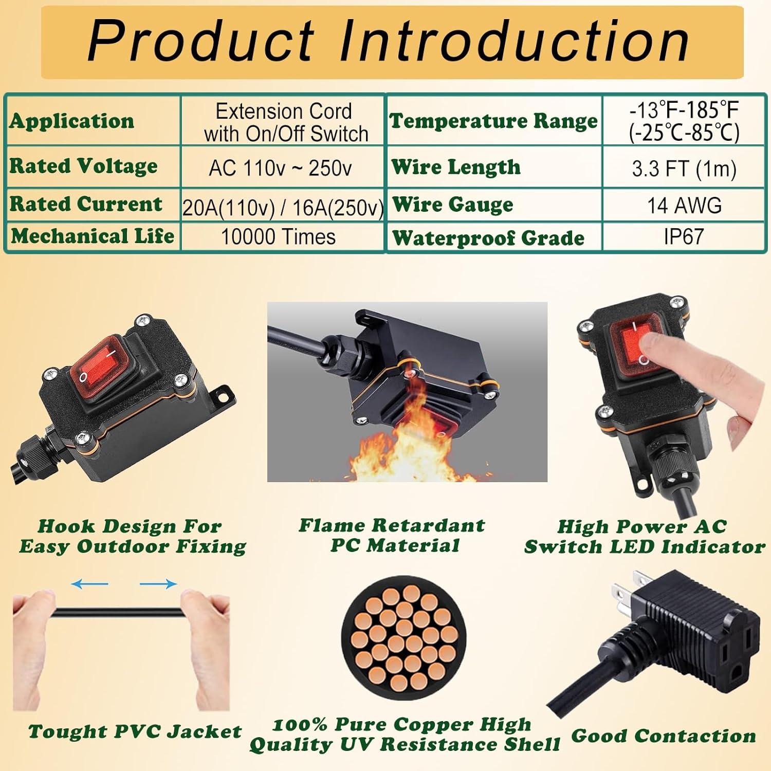 Interruptor de Cable en Línea KarlKers 3FT IP67 20A 250V
