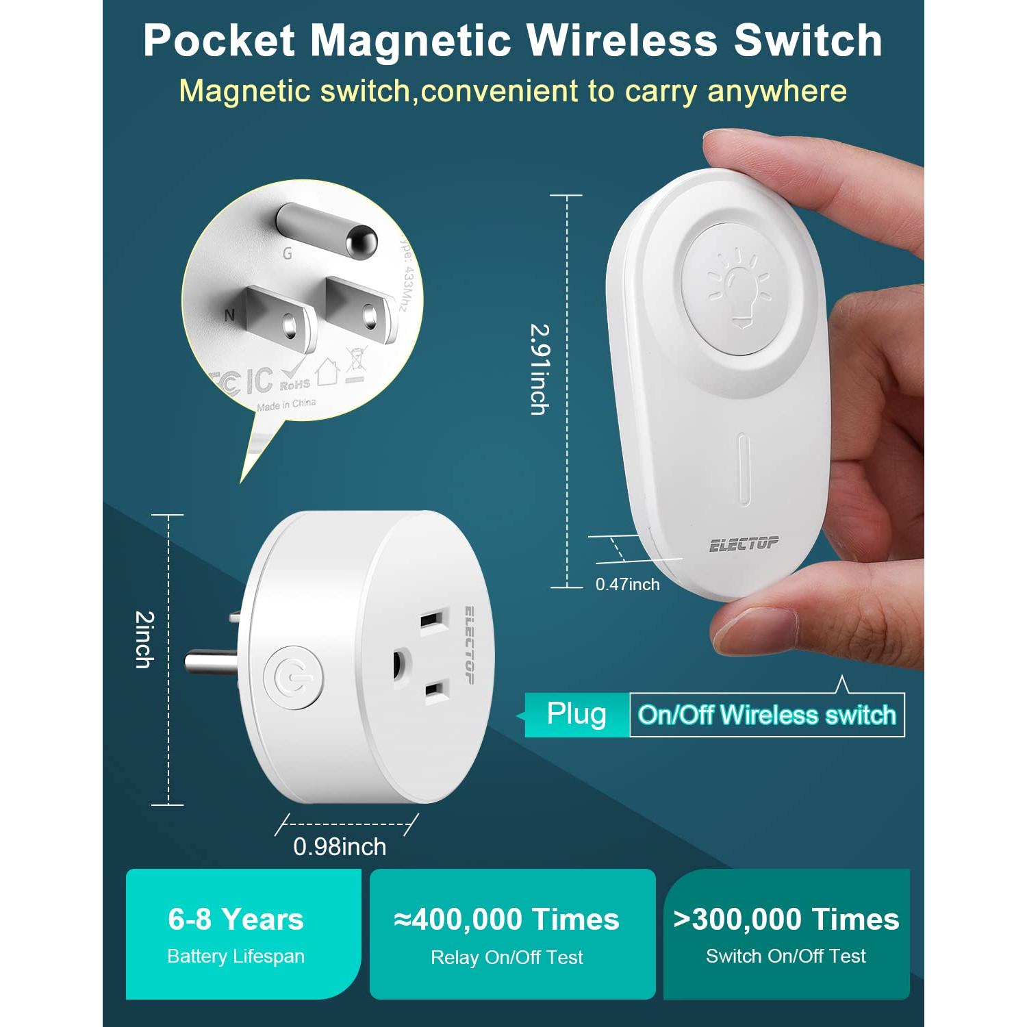 Enchufe Inalámbrico Control Remoto ELECTOP 15A 1500W Blanco