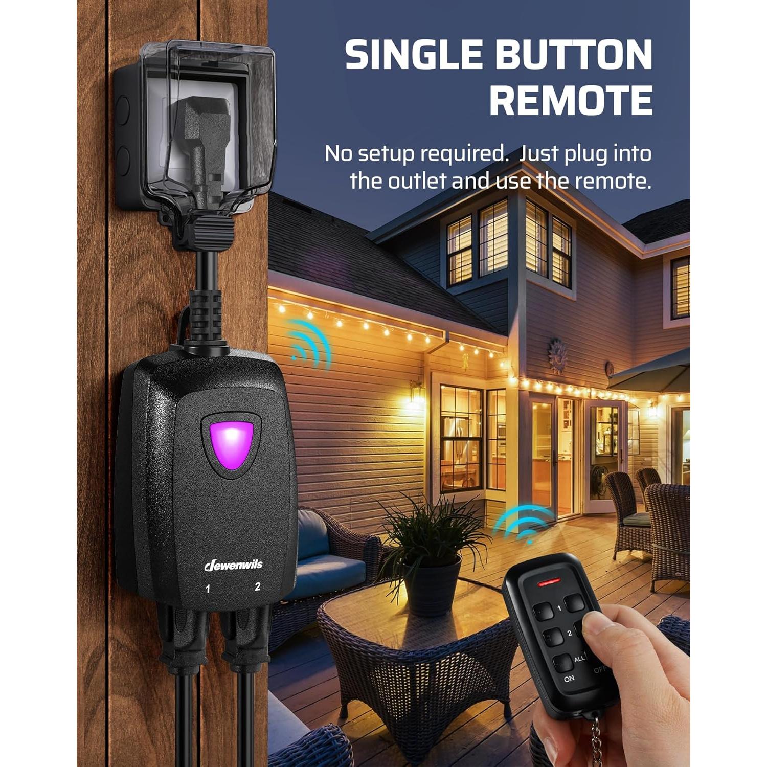 Enchufe Remoto Inalámbrico Dewenwils 2 Salidas 15A 30.48m