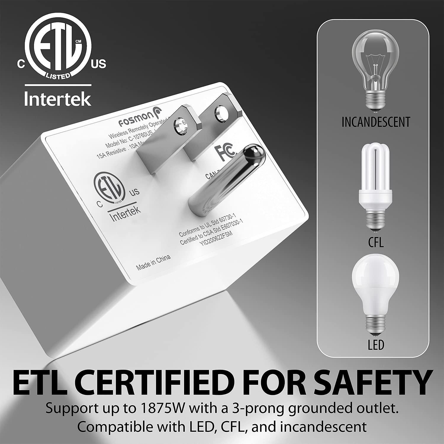 Interruptor de Luz Inalámbrico Fosmon C-10780US 15A 1875W