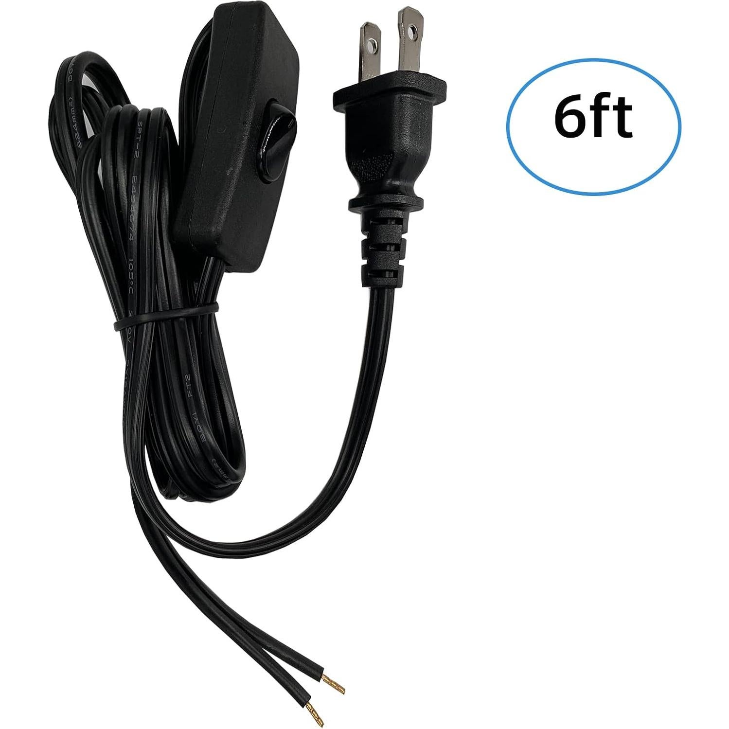 Cable de lámpara con interruptor 1.83m LPins negro 18 AWG