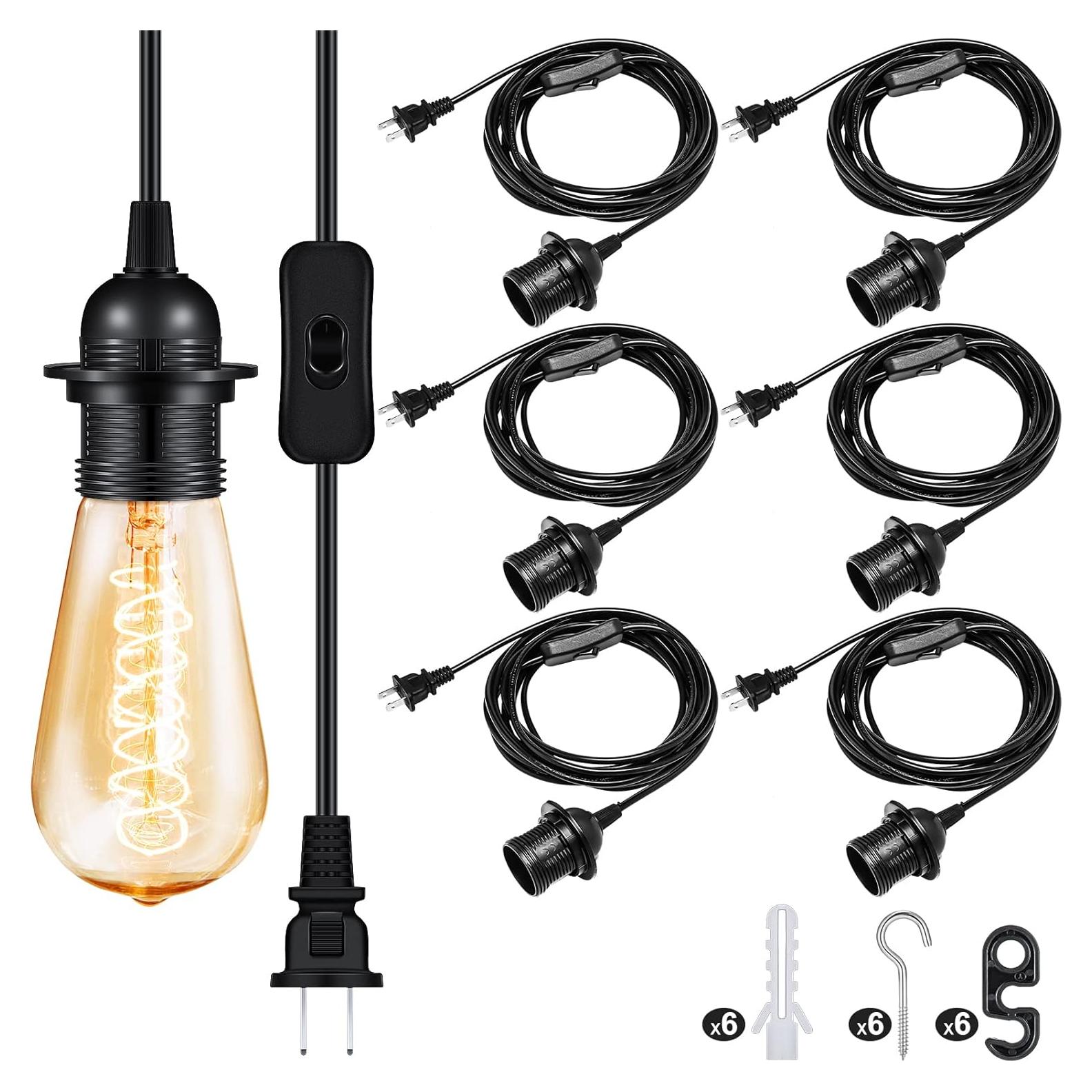 Kit de Cable de Luz Colgante Reginary 6 Piezas E27 4.5m Negro