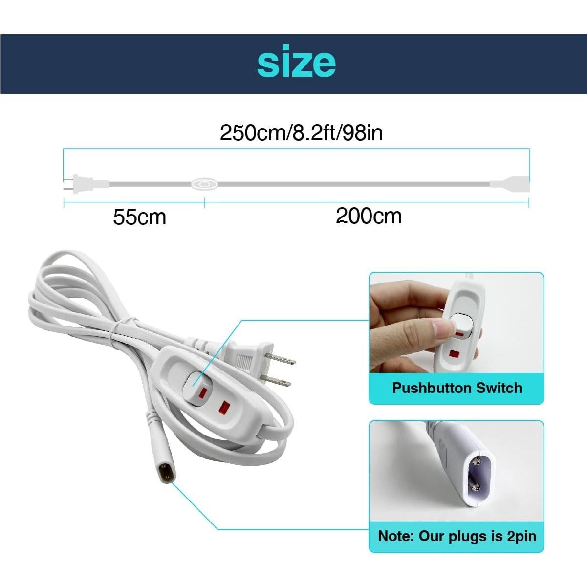 Cable de Alimentación LED Hexagonal CEZELUX 2.5m con Interruptor