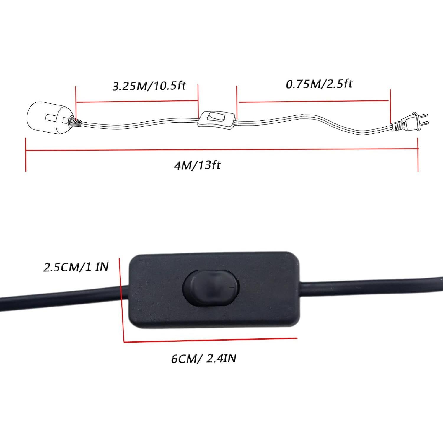 Cordón de luz colgante Rextin 2pcs 4m E26/E27 con interruptor