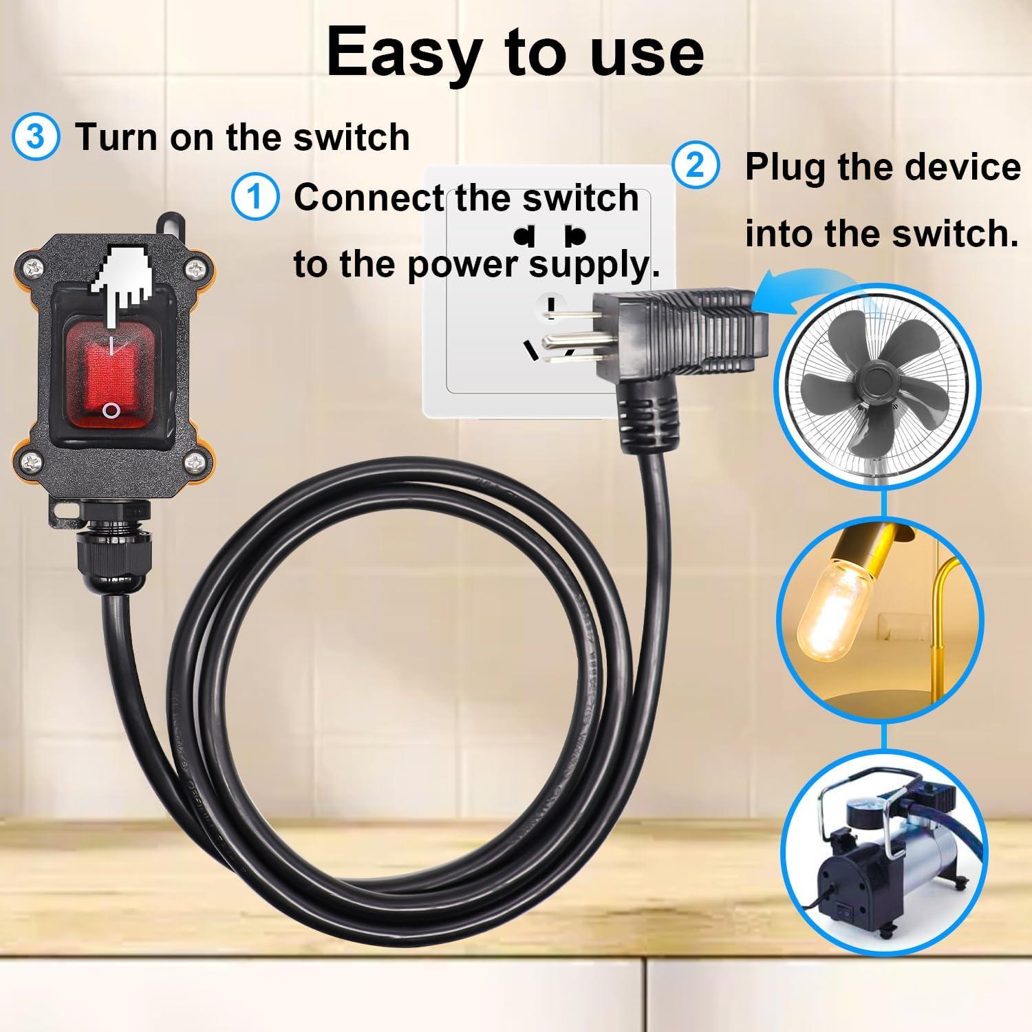 Interruptor de Cable en Línea IP67 TWTADE 4FT 20A/125V