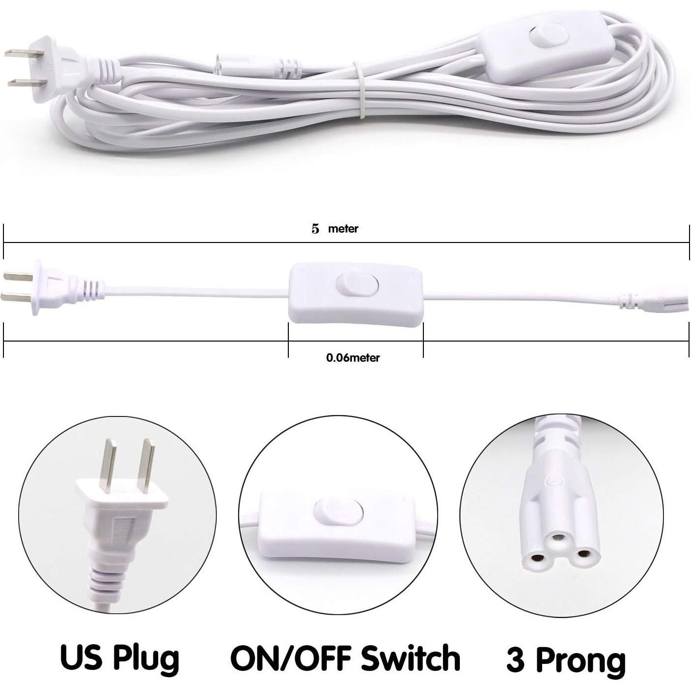Cable de Extensión para Tubo LED T5 T8 5m Probelie con Interruptor
