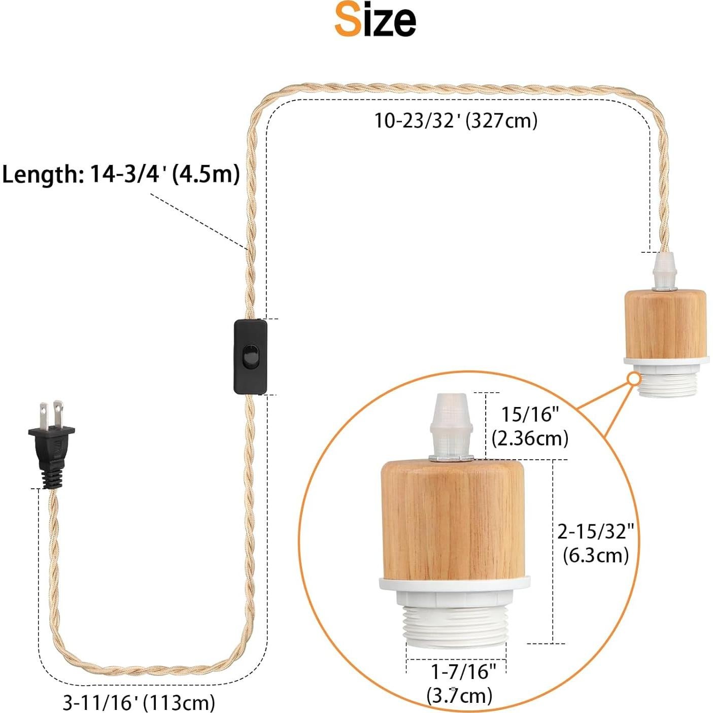 Cuerda de luz colgante Zevnico 4.57m con anillo y enchufe