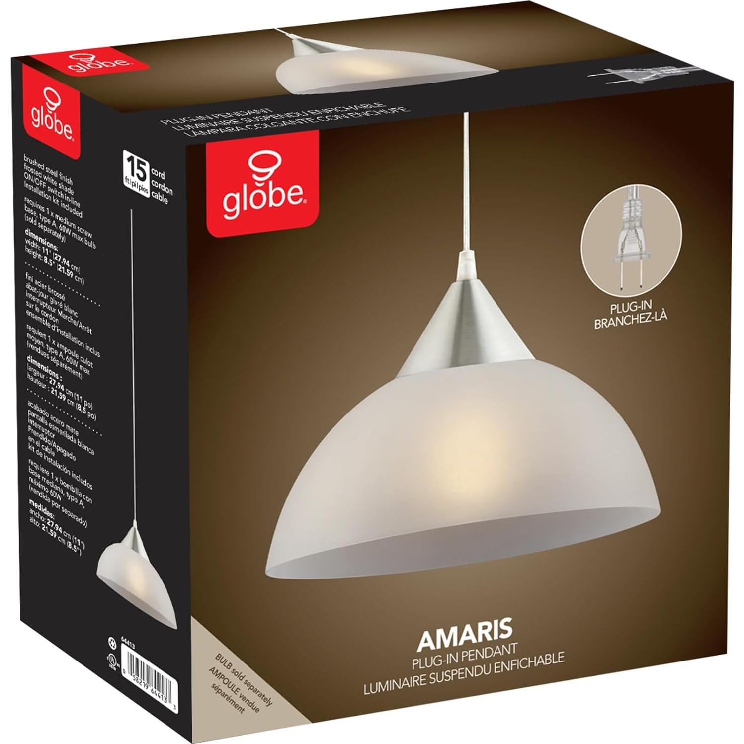 Colgante Plug-In GLOBE 64413 Acero Cepillado 1 Luz 4.57m