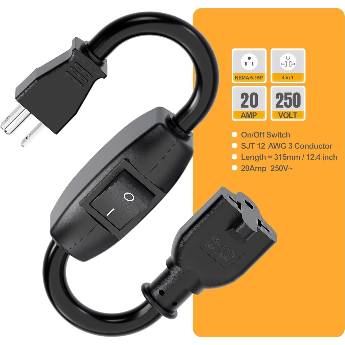 Cable de Extensión 12AWG PluGrand 32CM con Interruptor On/Off