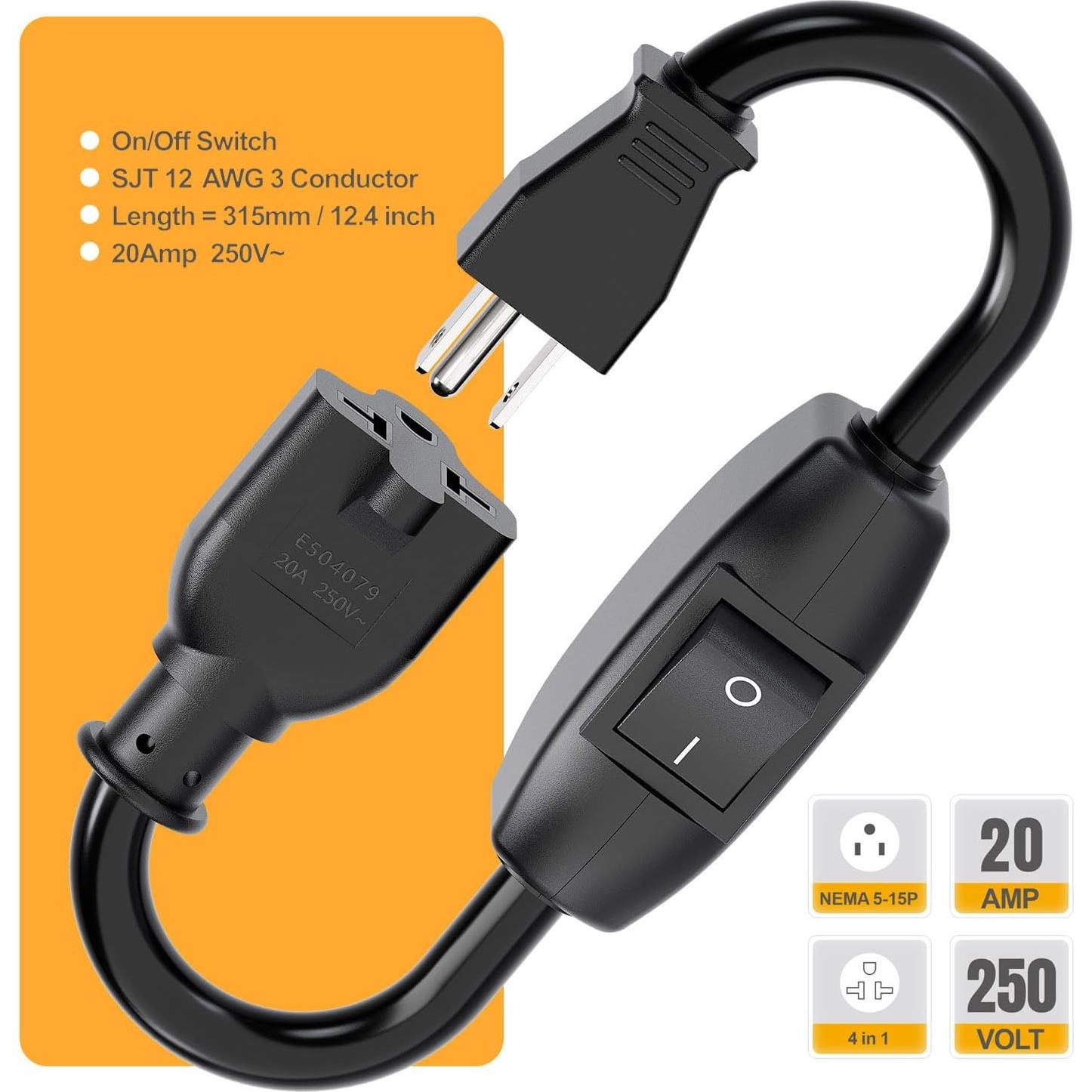 Cable de Extensión 12AWG PluGrand 32CM con Interruptor On/Off