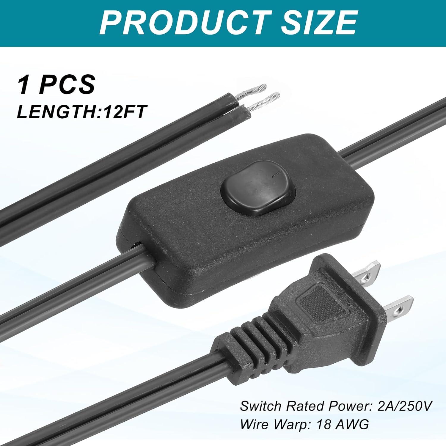 Cable de Reemplazo uxcell 12FT con Interruptor 2A/250V Negro