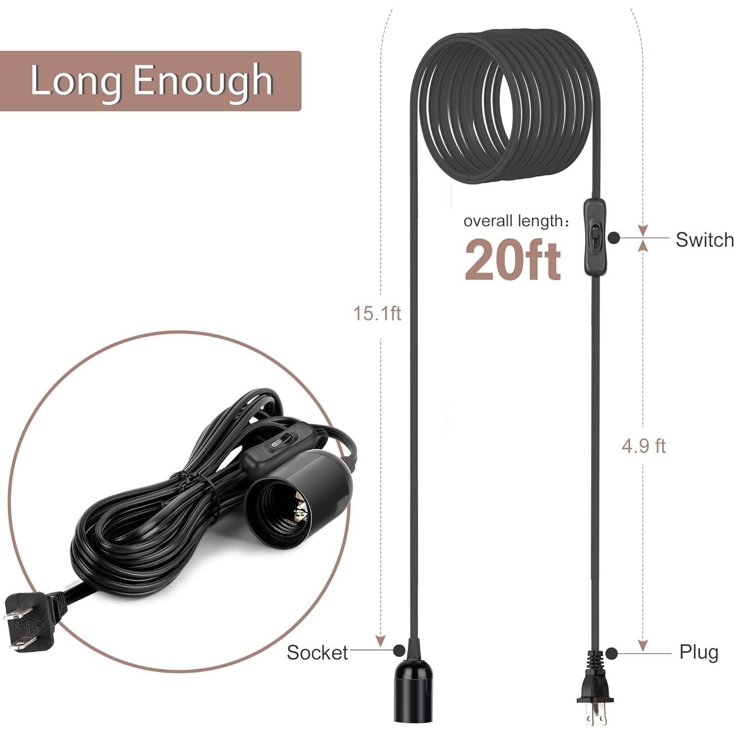 Cable de Lámpara Colgante JACKYLED 20 pies Negro E26 E27